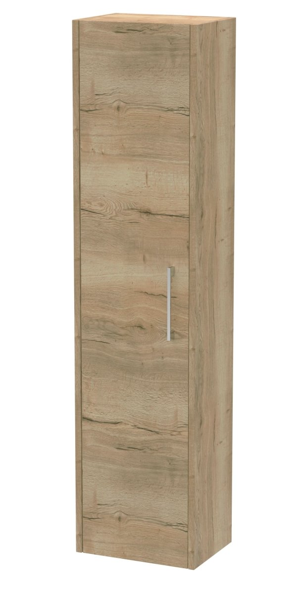 Hudson Reed Juno Wall Mounted Single Door Tall Unit, Modern Bathroom Storage Cabinet with D-Shape Handle in Autumn Oak, 350mm