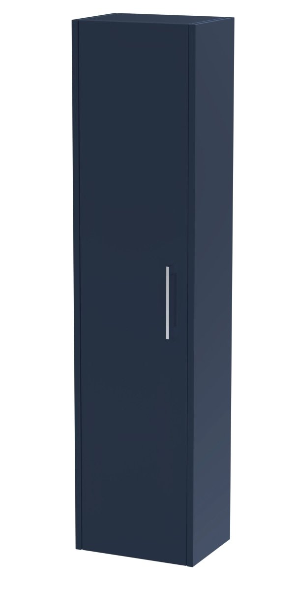 Hudson Reed Juno Wall Mounted Single Door Tall Unit, Modern Bathroom Storage Cabinet with D-Shape Handle in Indigo Blue, 350mm