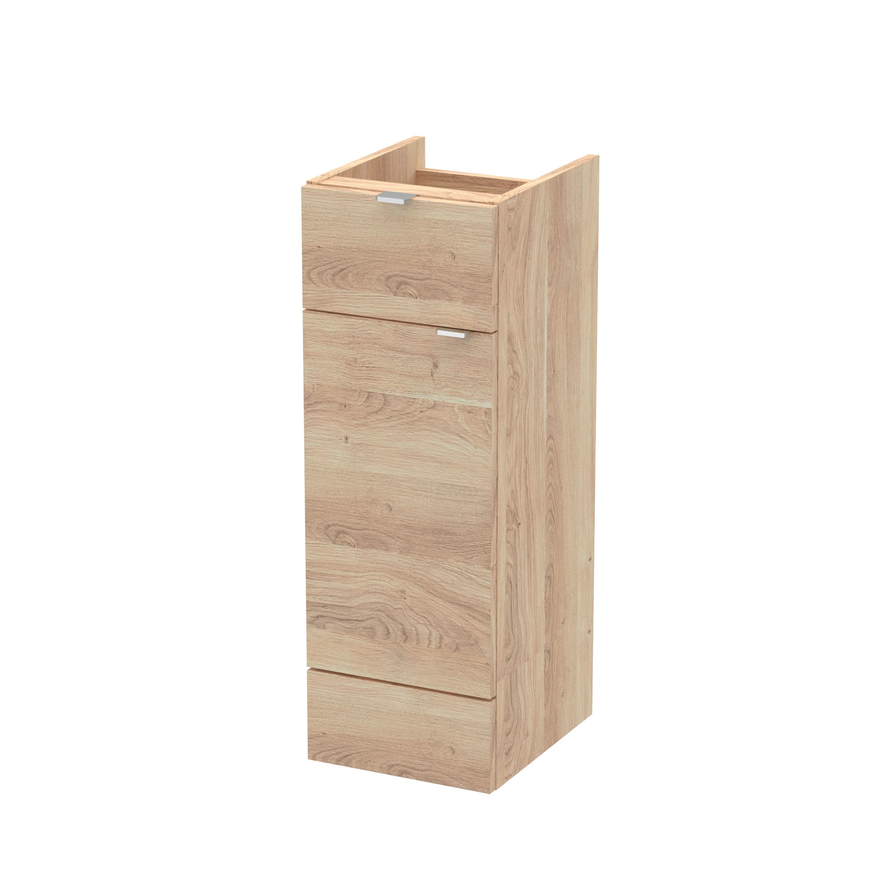 Hudson Reed Fusion Floor Standing Vanity Unit, Soft Close Single Door and Drawer Bathroom Sink Storage in Bleached Oak, 300mm