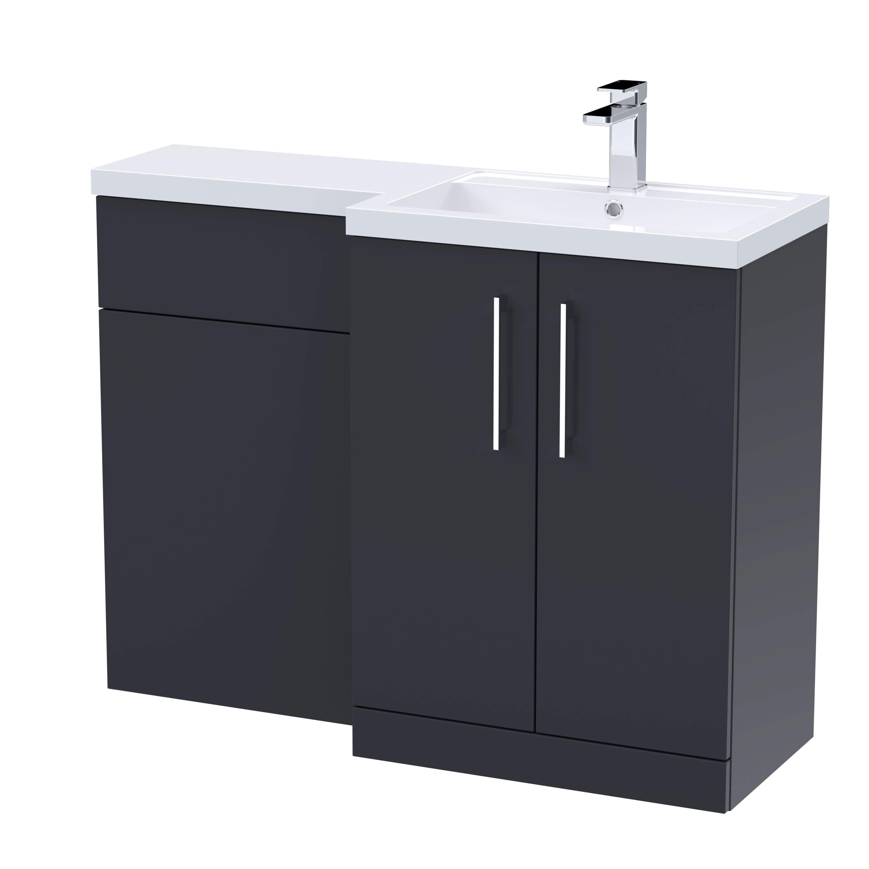 Nuie 1100mm Right Hand Combination, Polymarble Basin Pre-drilled with 1 Tap Hole, Bathroom Storage Unit in Soft Black