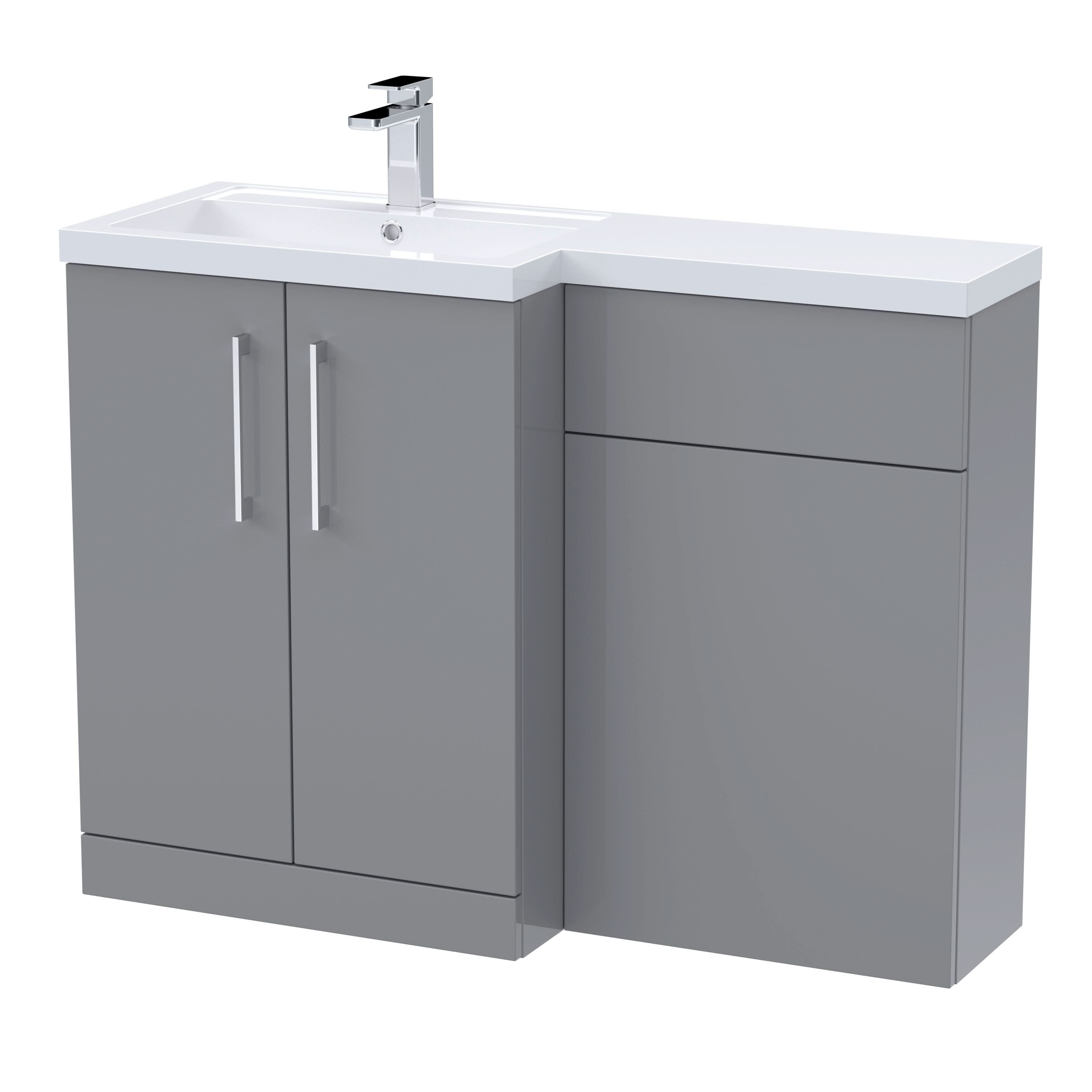 Nuie 1100mm Left Hand Combination, Polymarble Basin Pre-drilled with 1 Tap Hole, Bathroom Storage Unit in Satin Grey
