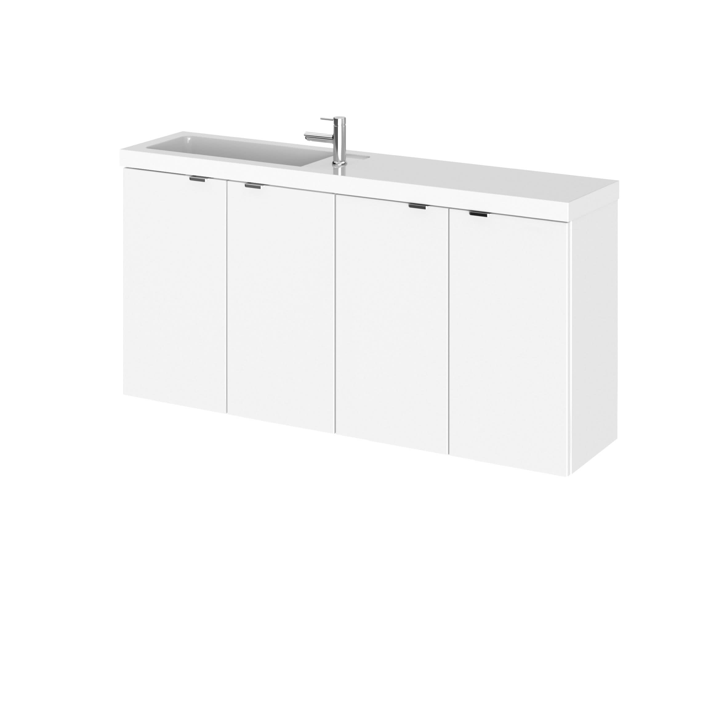 Hudson Reed Fusion Wall Hung 4 Door Vanity Unit & Polymarble Basin Compact, Bathroom Sink Vanity Unit, Gloss White, 1000mm