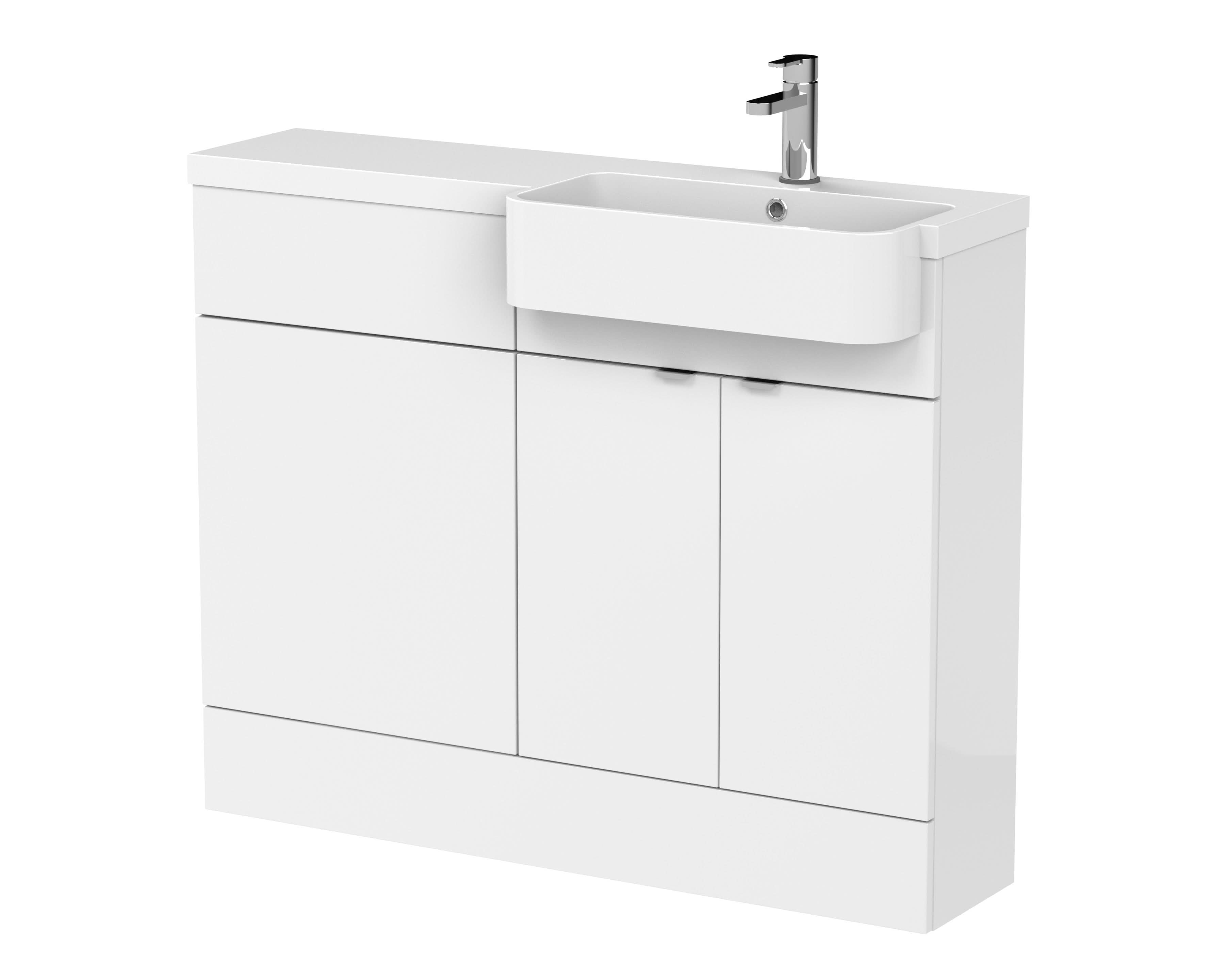 Hudson Reed Fusion Floor Standing 2 Door Vanity Unit & WC with Right Hand Semi Recessed Basin Combination, Sink Vanity Unit, Gloss White, 1100mm