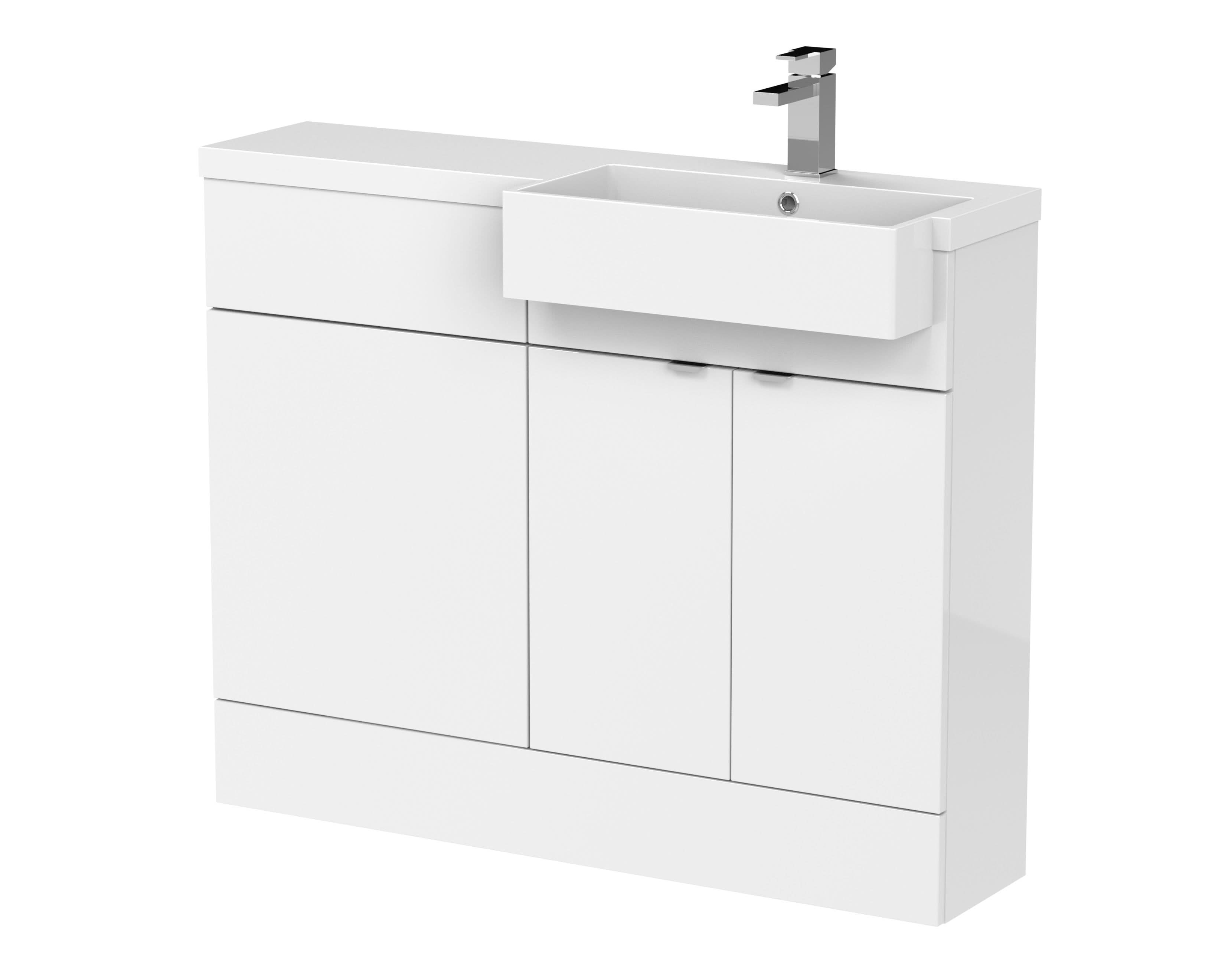 Hudson Reed Fusion Floor Standing 2 Door Vanity Unit & WC with Right Hand Semi Recessed Basin Combination, Sink Vanity Unit, Gloss White, 1100mm