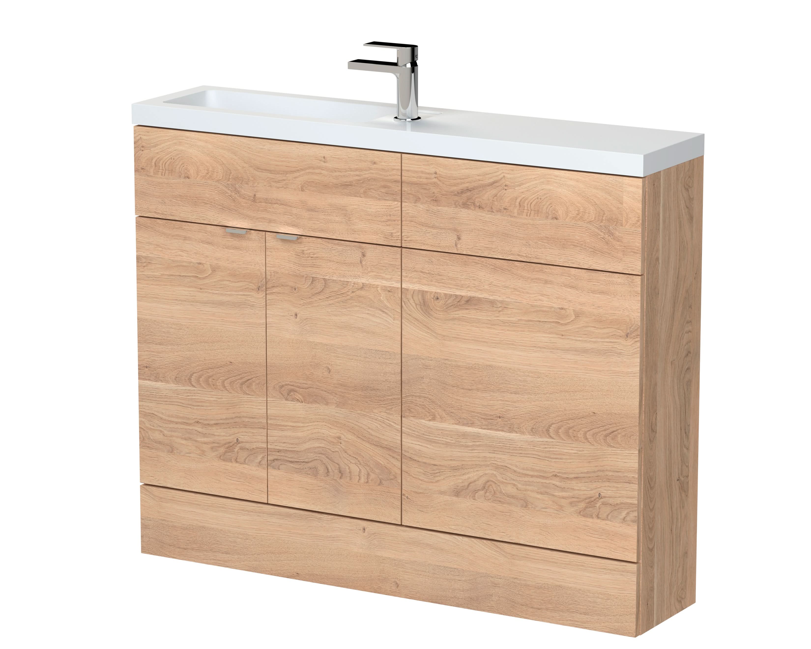 Hudson Reed Fusion Floor Standing Compact & Stylish Combination Bathroom Storage Unit, Bleached Oak, 1100mm