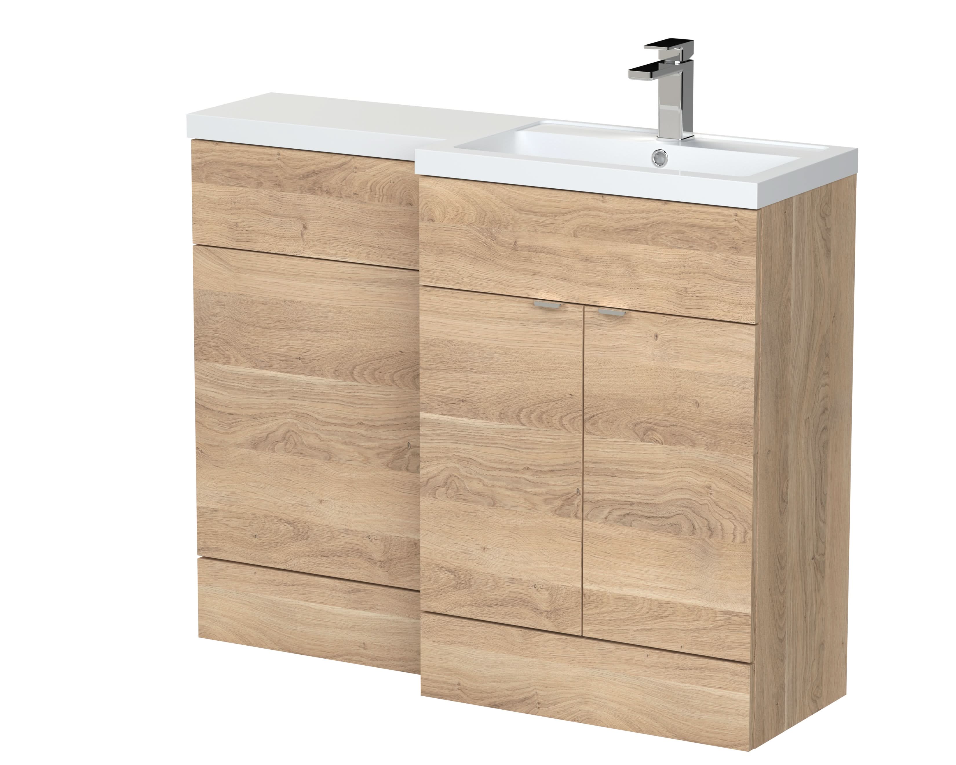 Hudson Reed Fusion Right Hand Combination, Stylish Bathroom Storage Unit, Bleached Oak, 1100mm