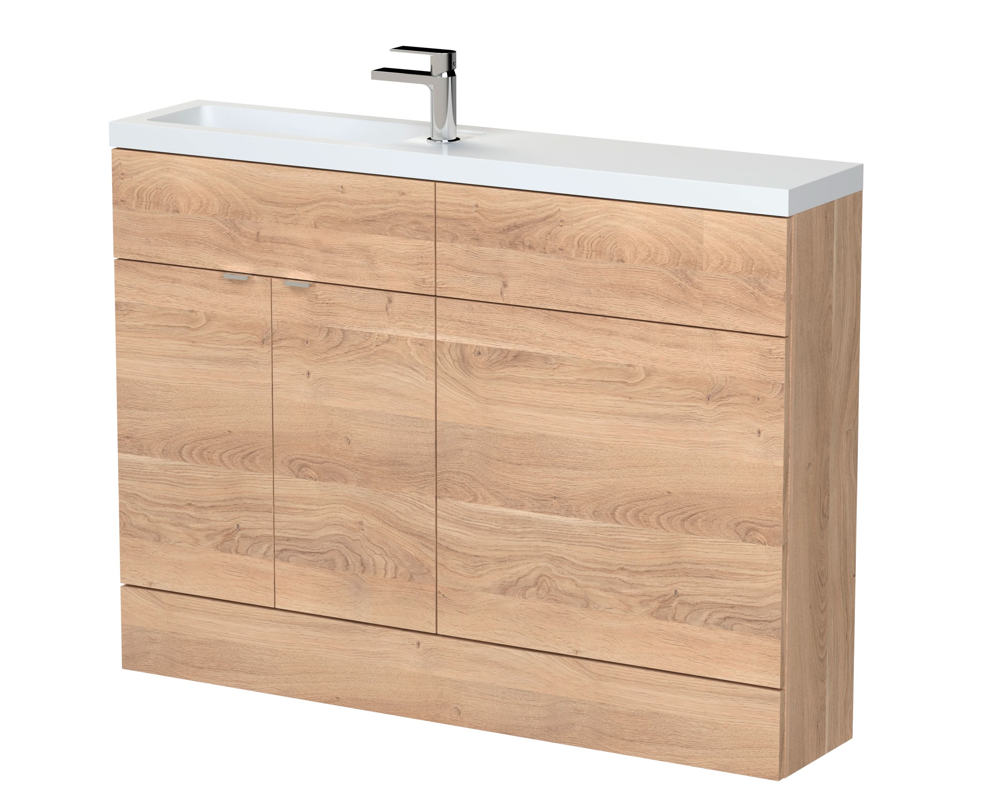 Hudson Reed Fusion Floor Standing Compact & Stylish Bathroom Storage Unit Combination, Bleached Oak, 1200mm