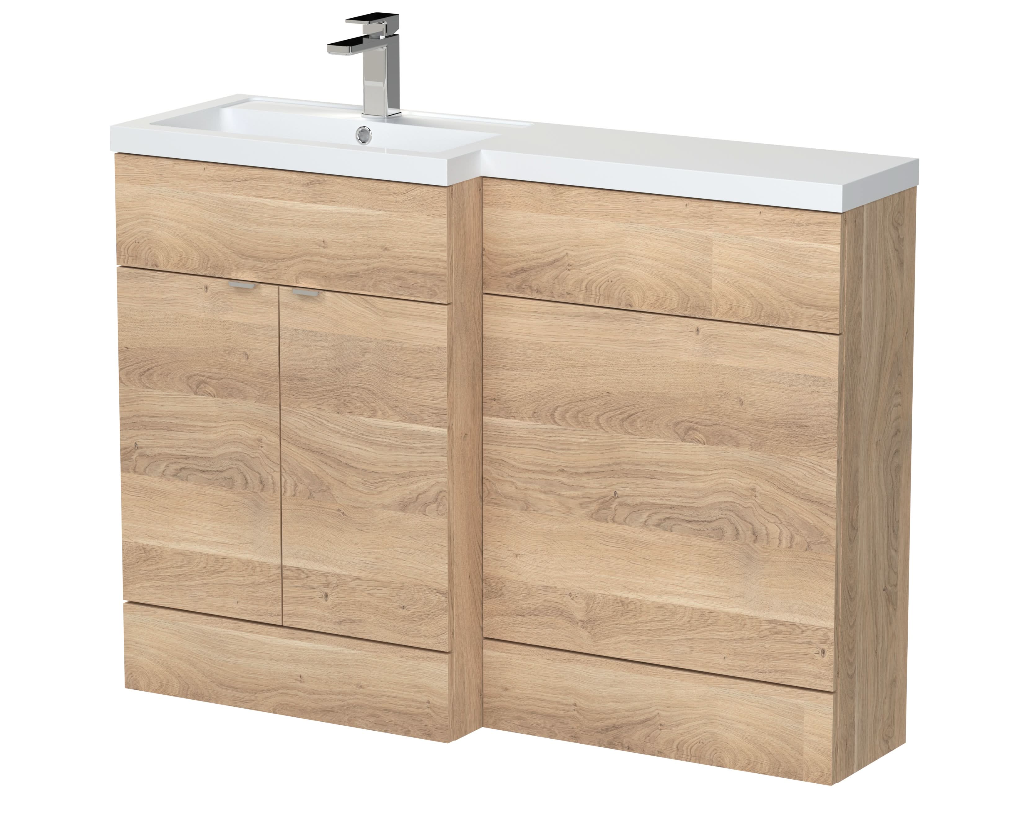 Hudson Reed Fusion Floor Standing Left Hand Combination, Stylish Bathroom Storage Unit, Bleached Oak, 1200mm