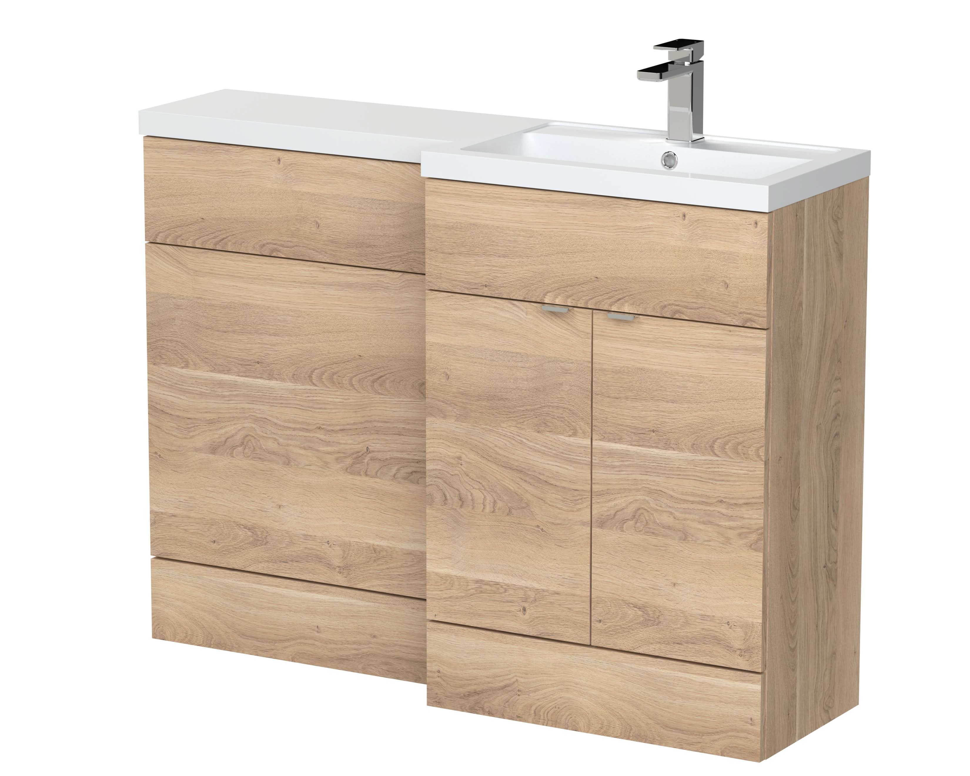 Hudson Reed Fusion Floor Standing Right Hand Combination, Stylish Bathroom Storage Unit, Bleached Oak, 1200mm