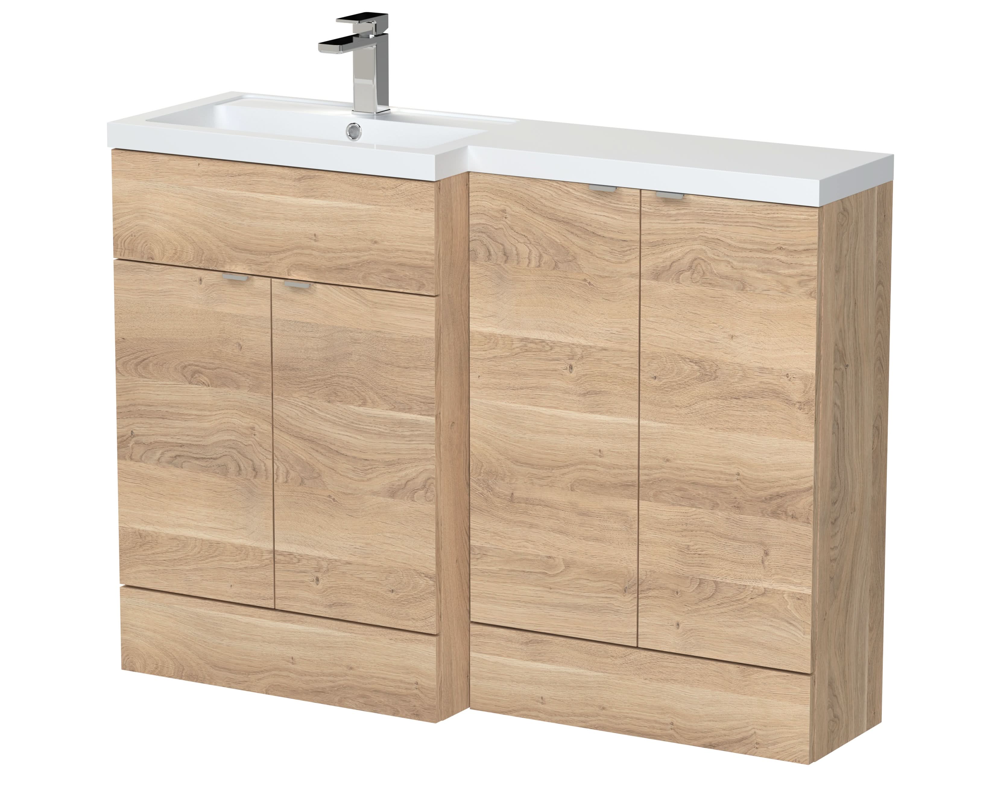Hudson Reed Fusion Floor Standing Left Hand Combination, Stylish Bathroom Storage Unit, Bleached Oak, 1200mm
