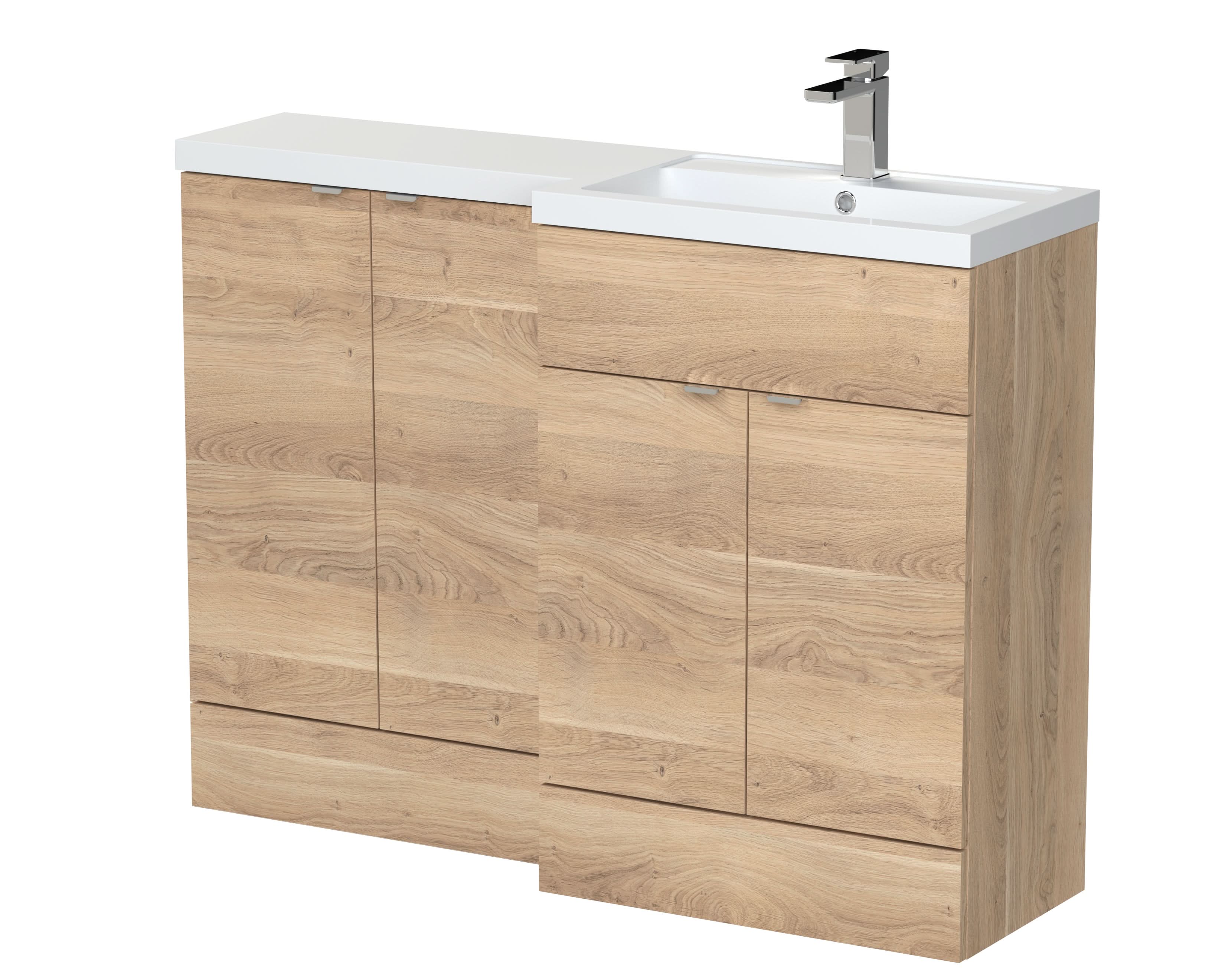 Hudson Reed Fusion Floor Standing Right Hand Combination, Stylish Bathroom Storage Unit, Bleached Oak, 1200mm