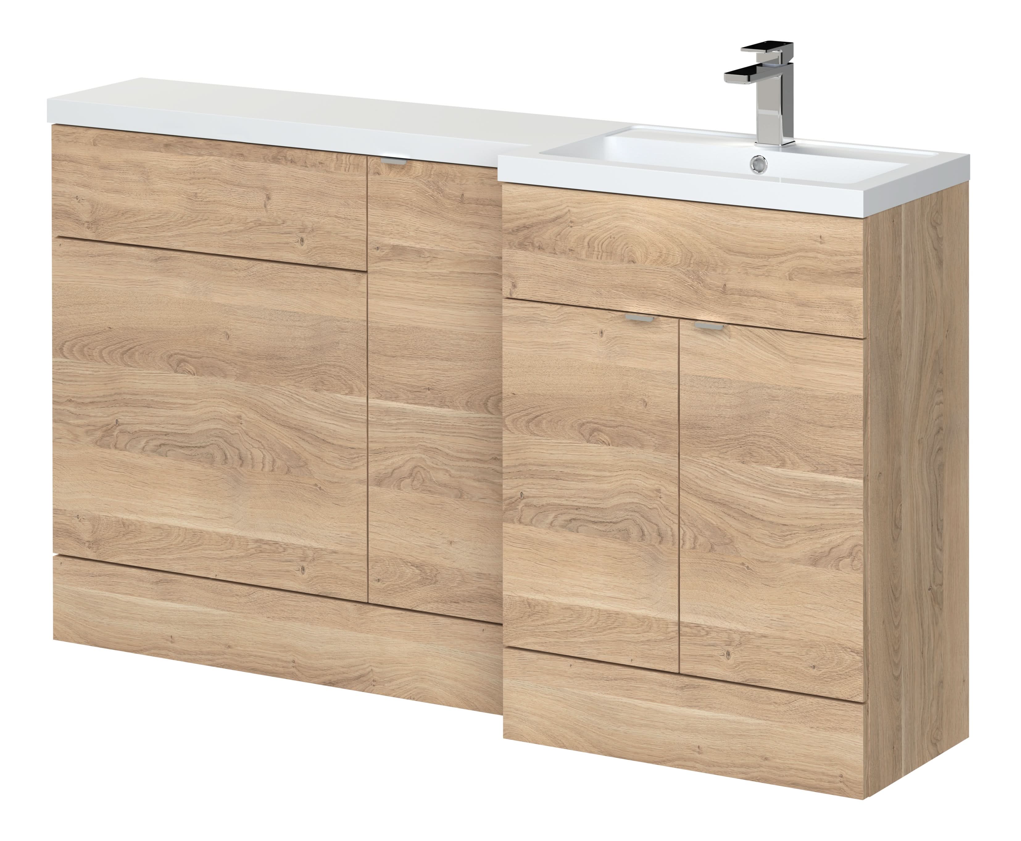 Hudson Reed Fusion Floor Standing Right Hand Combination, Stylish Bathroom Storage Unit, Bleached Oak, 1500mm
