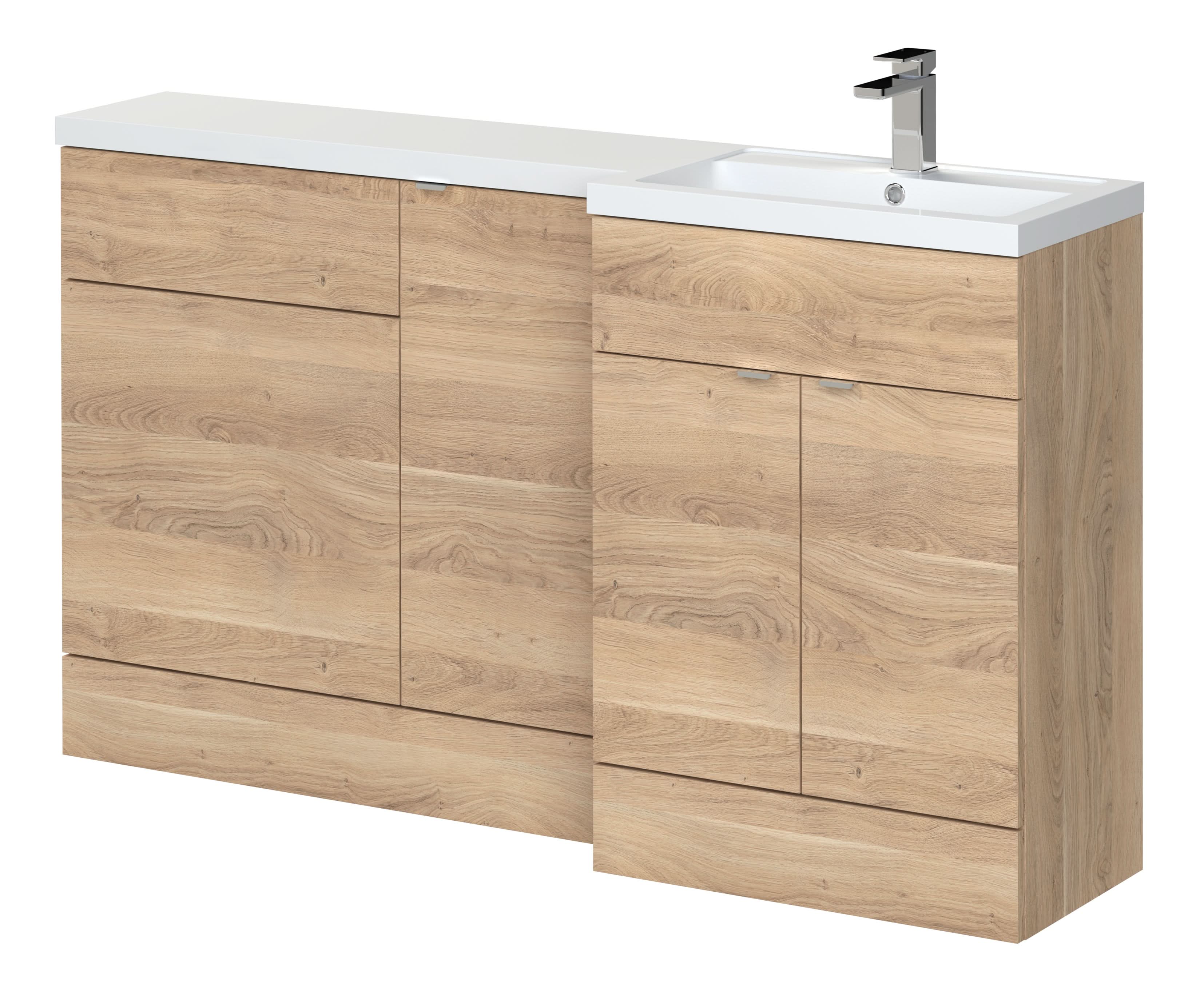 Hudson Reed Fusion Floor Standing Right Hand Combination, Stylish Bathroom Storage Unit, Bleached Oak, 1500mm