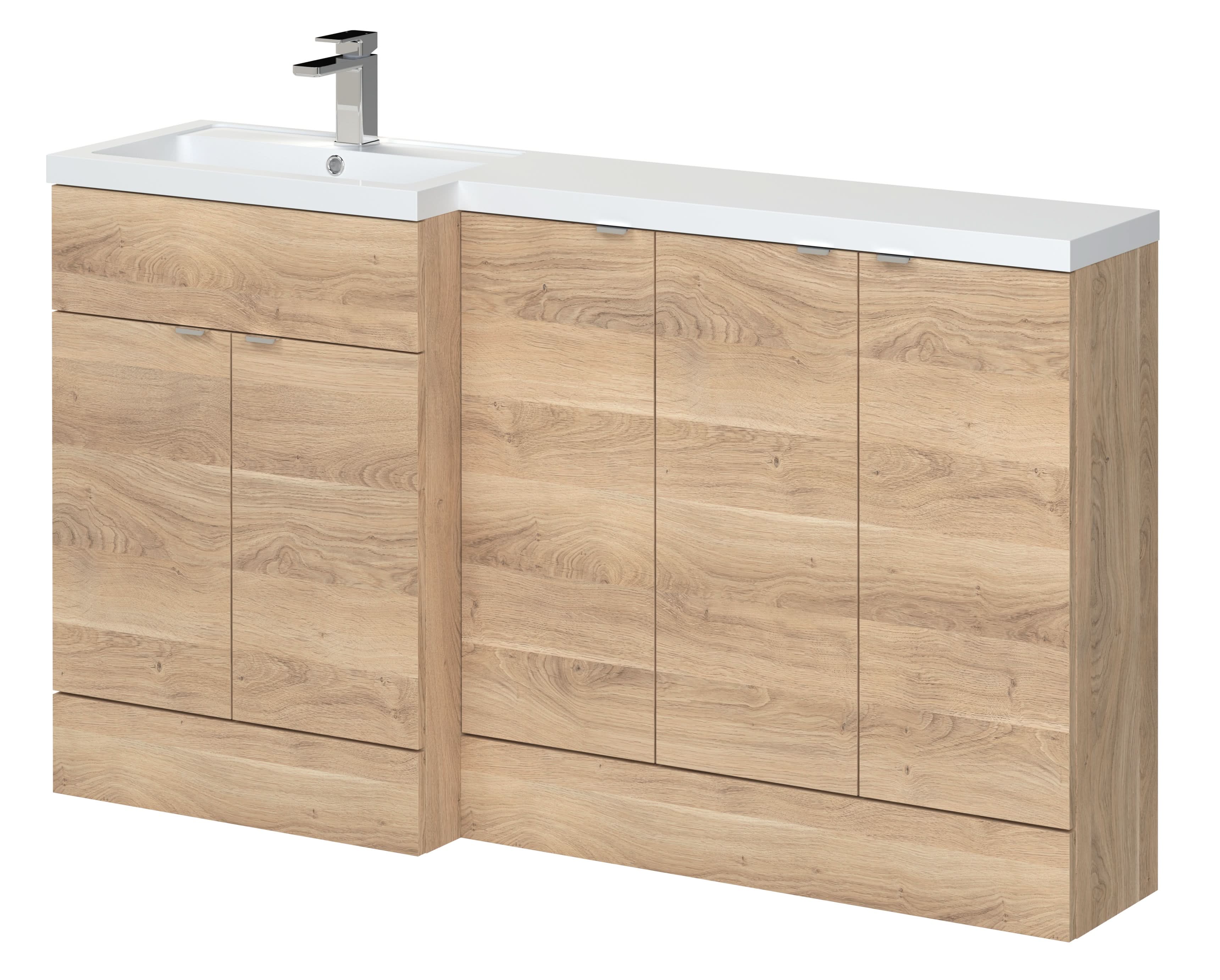 Hudson Reed Fusion Floor Standing Left Hand Combination, Stylish Bathroom Storage Unit, Bleached Oak, 1500mm