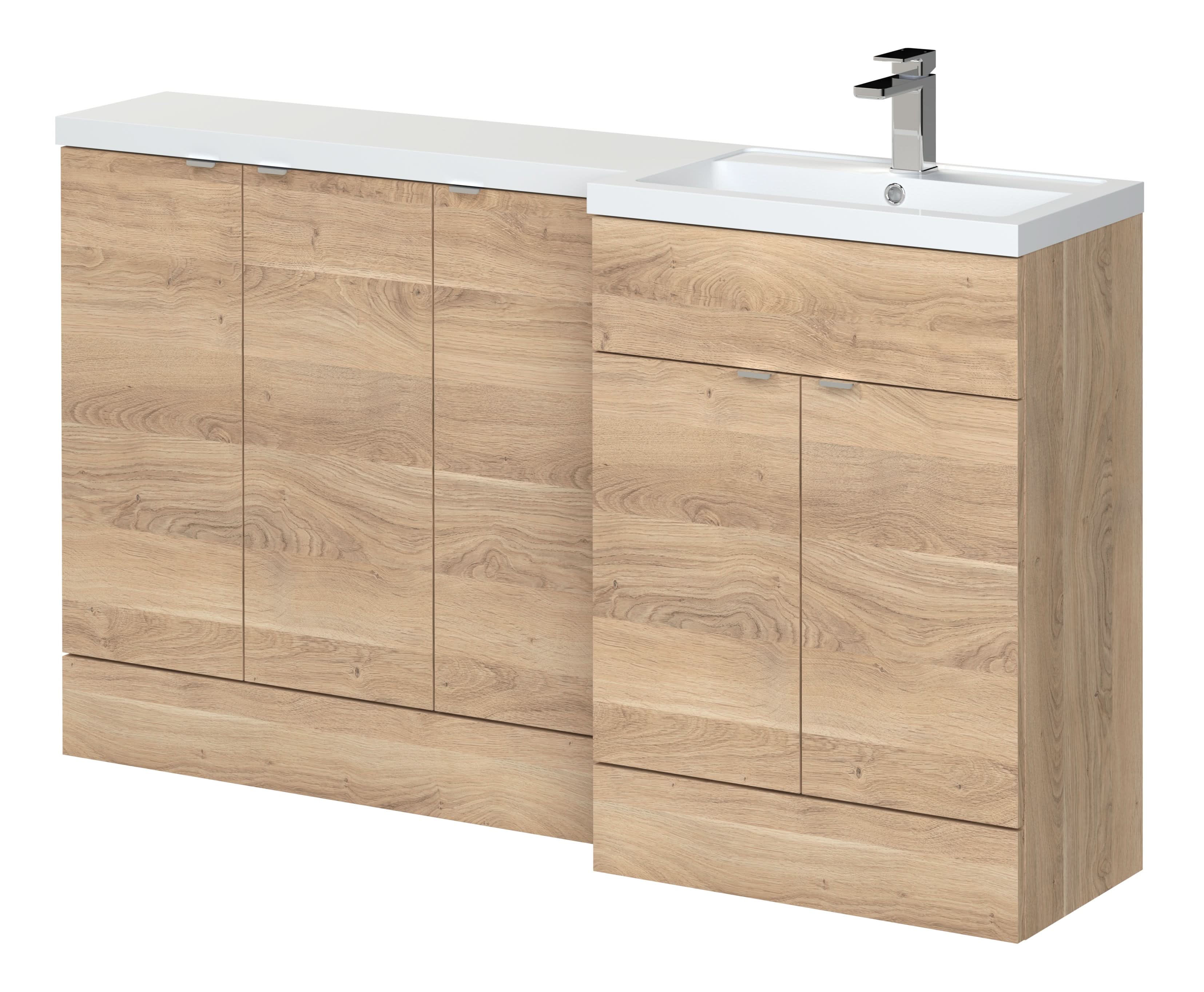 Hudson Reed Fusion Floor Standing Right Hand Combination, Stylish Bathroom Storage Unit, Bleached Oak, 1500mm