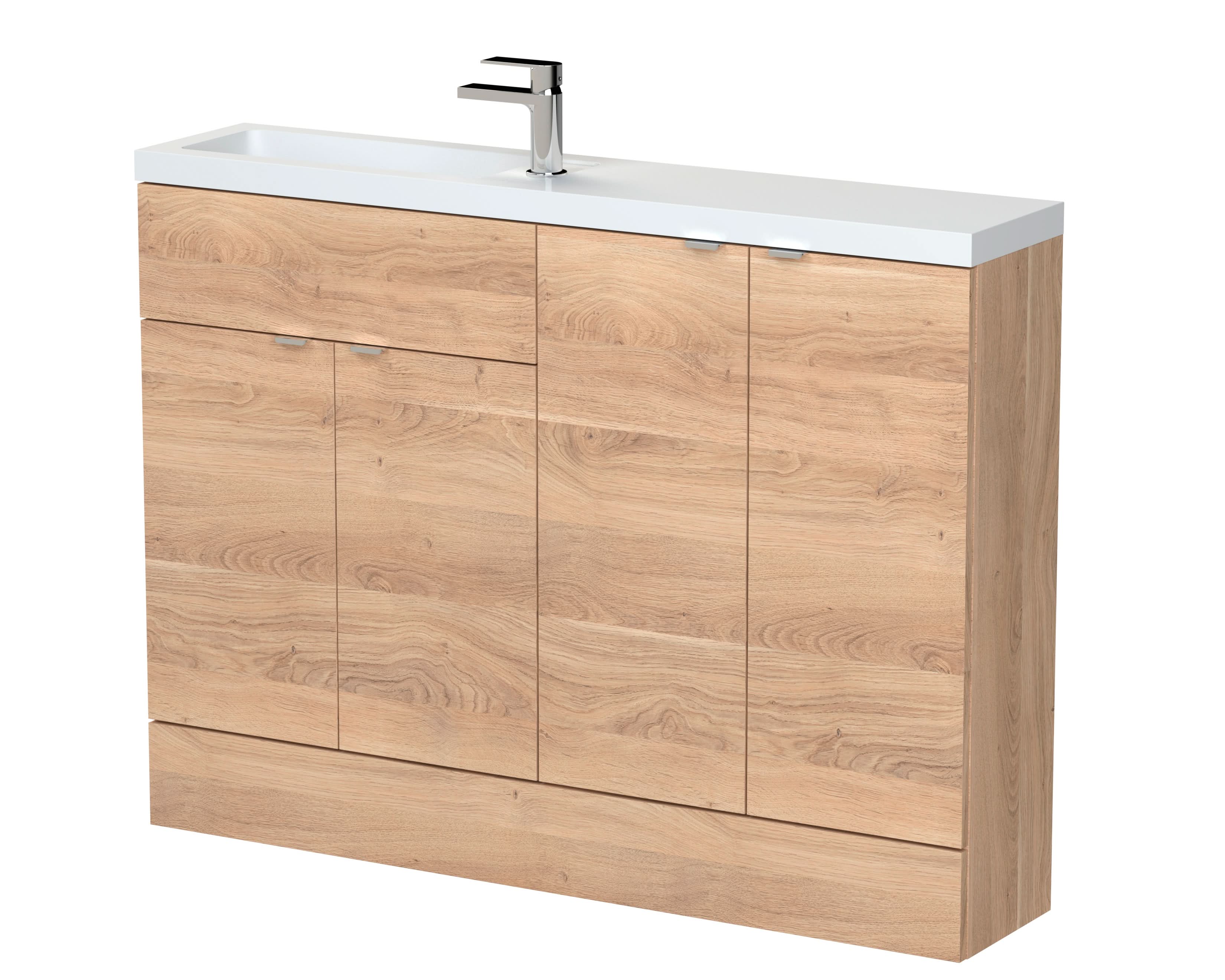 Hudson Reed Fusion Floor Standing Compact Vanity Unit & Basin Combination, Stylish Vanity Unit with Basin, Bleached Oak, 1200mm