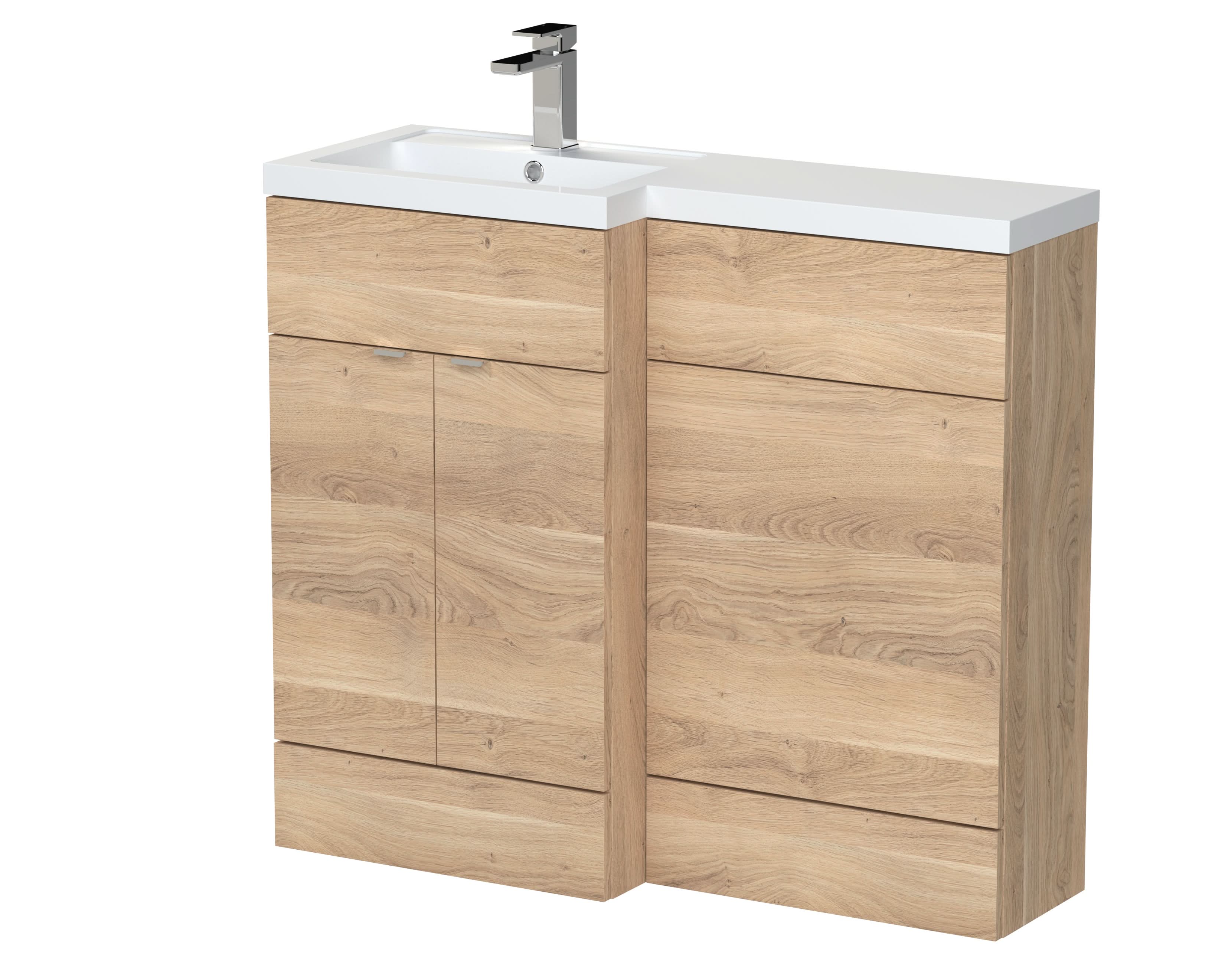 Hudson Reed Fusion Floor Standing Stylish Vanity Unit with Basin, Left Hand Combination, Bleached Oak, 1000mm
