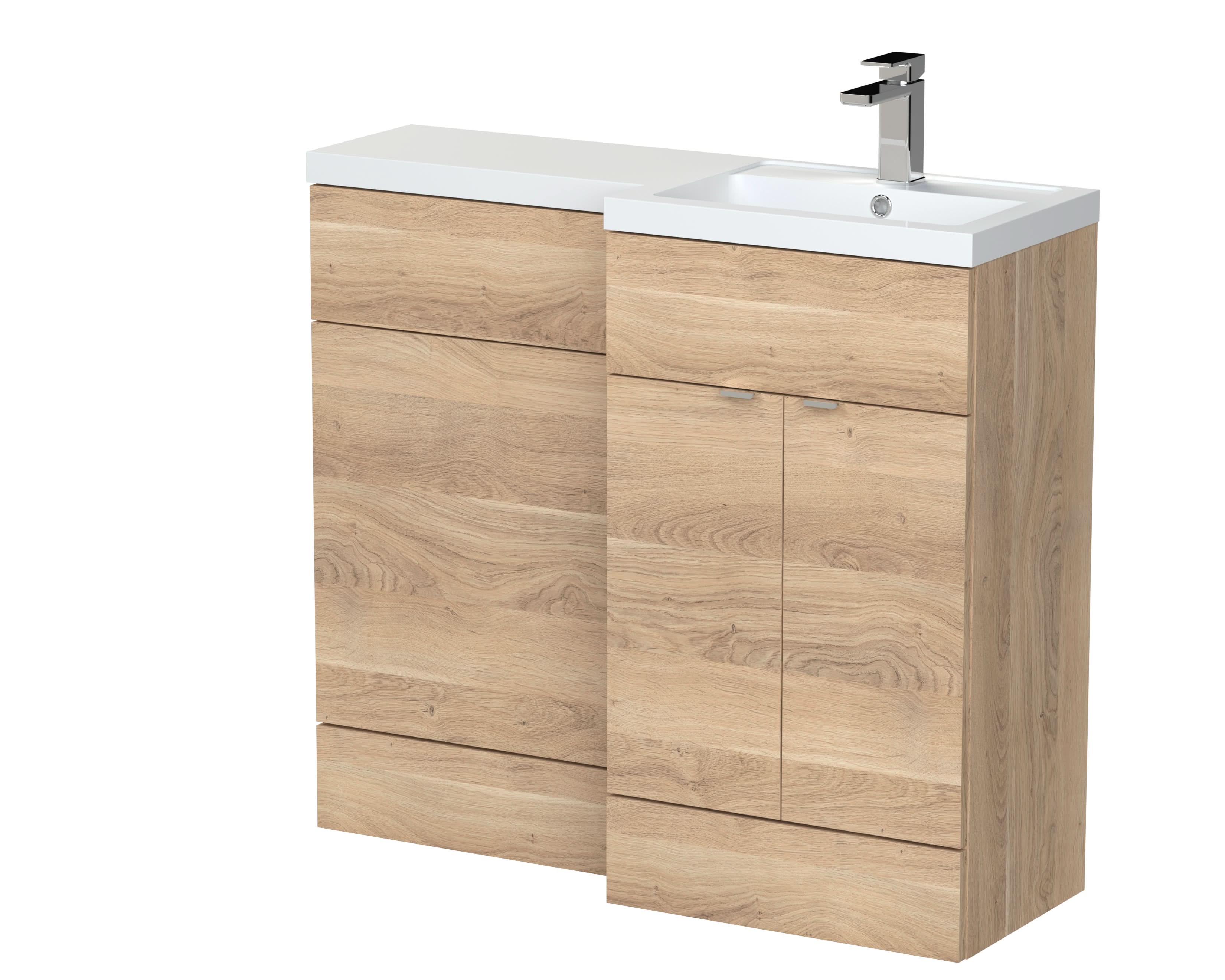 Hudson Reed Fusion Floor Standing Stylish Vanity Unit with Basin, Right Hand Combination, Bleached Oak, 1000mm