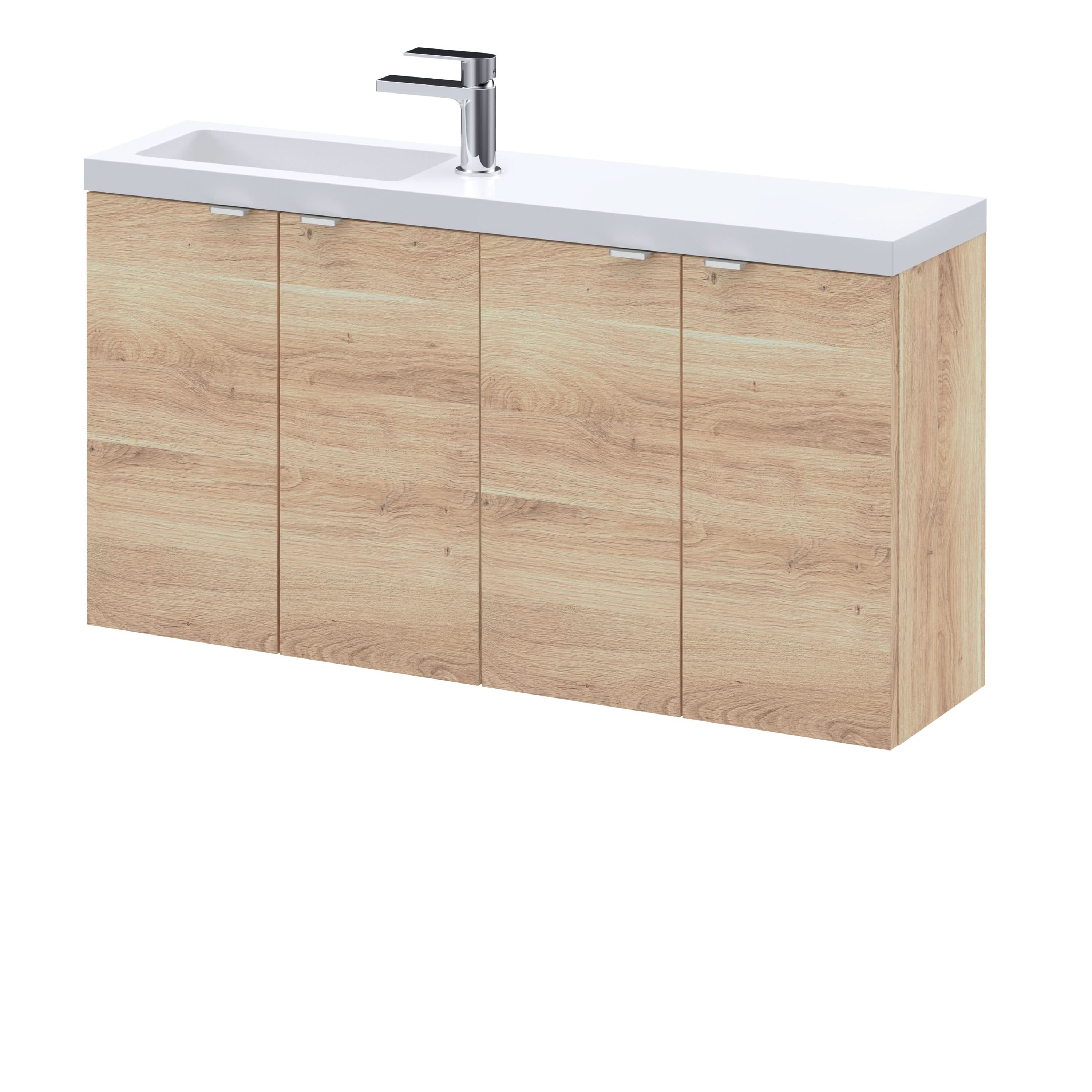Hudson Reed Fusion Floor Standing Combination Vanity Compact, Bathroom Storage Unit, Bleached Oak, 1000mm