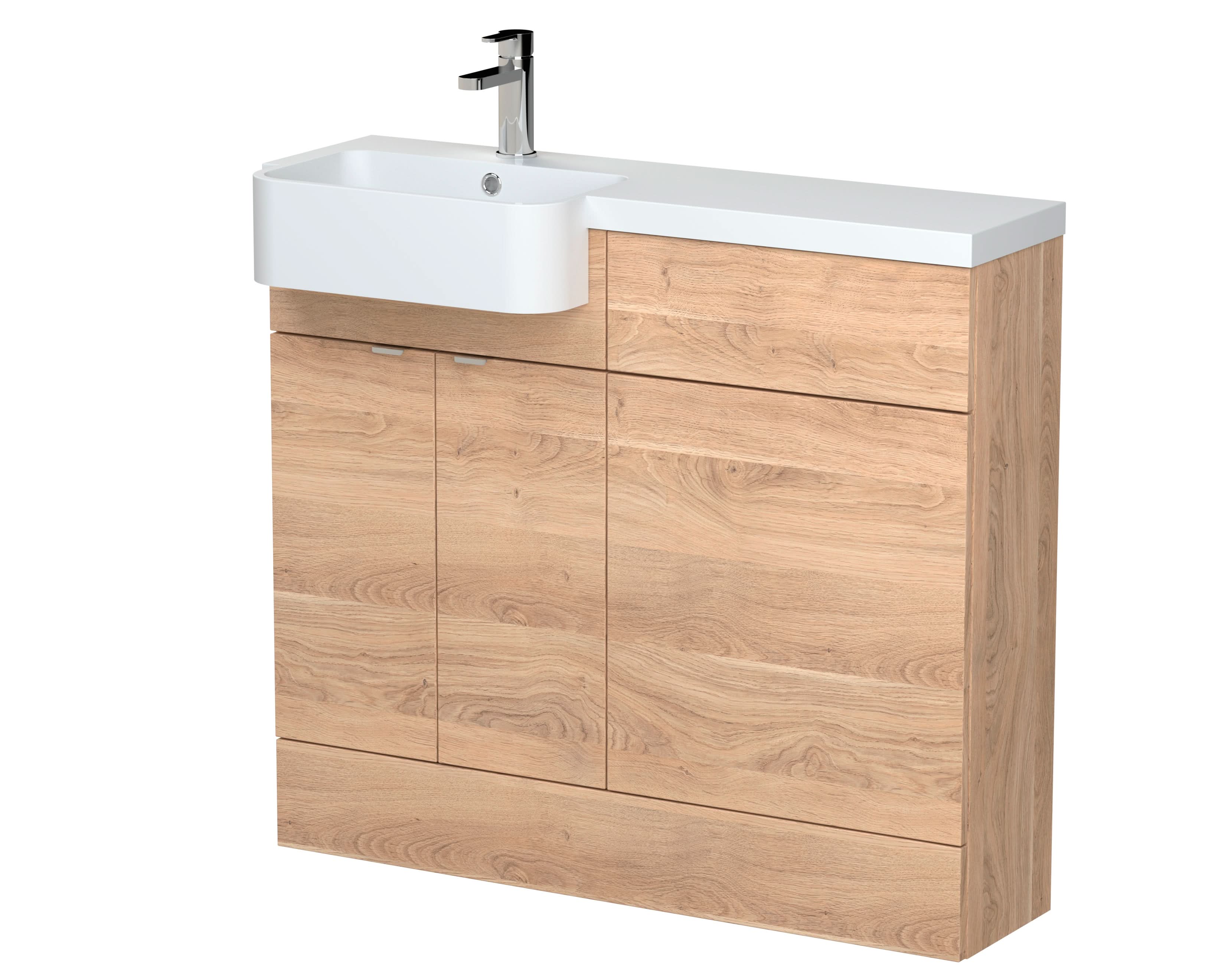 Hudson Reed Fusion Floor Standing Combination Vanity Unit & Left Hand Semi Recessed Basin, Sink Vanity Unit, Bleached Oak, 1000mm
