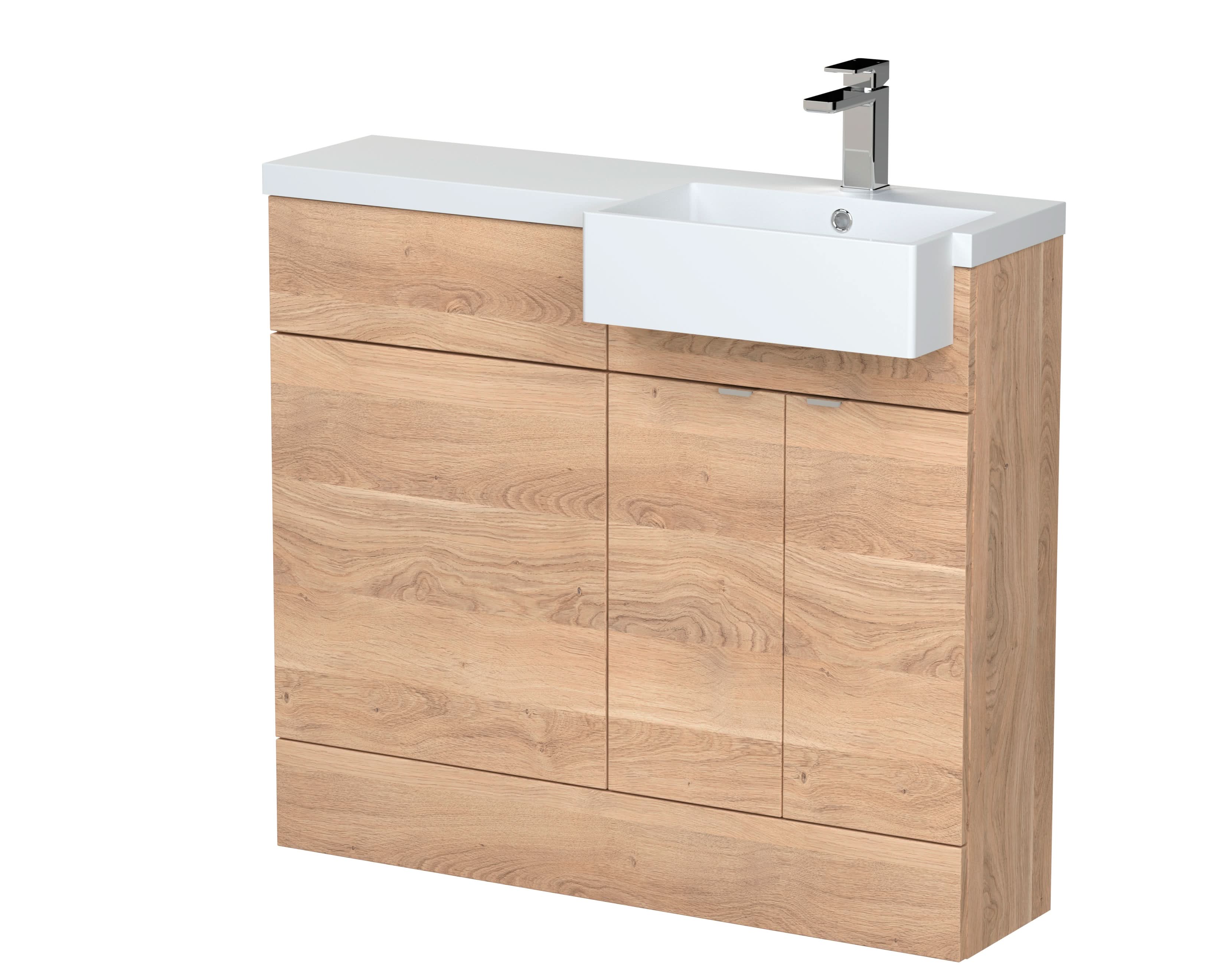 Hudson Reed Fusion Floor Standing Combination Vanity Unit & Right Hand Semi Recessed Basin, Sink Vanity Unit, Bleached Oak, 1000mm