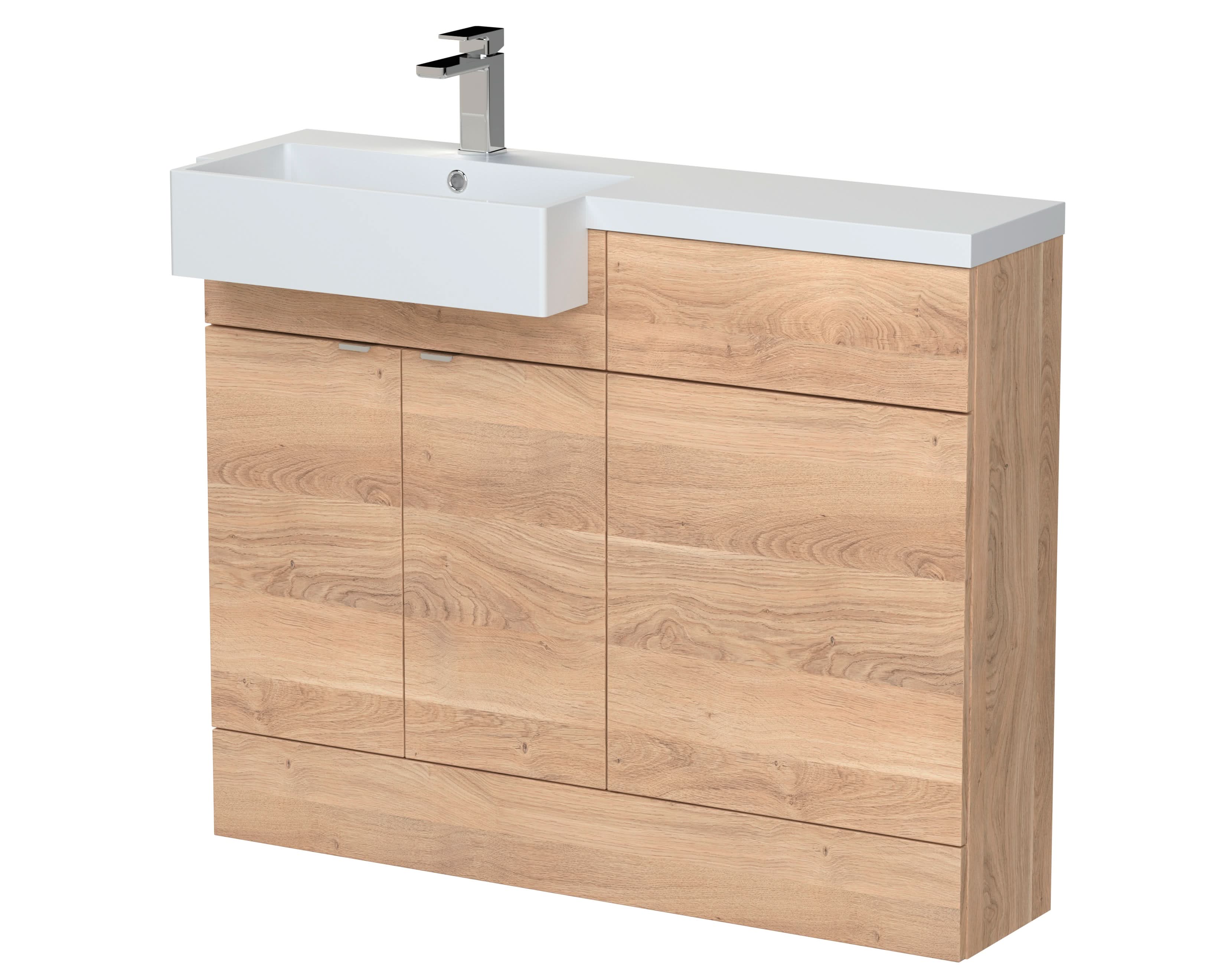 Hudson Reed Fusion Floor Standing Combination Vanity Unit & Left Hand Semi Recessed Basin, Sink Vanity Unit, Bleached Oak, 1100mm