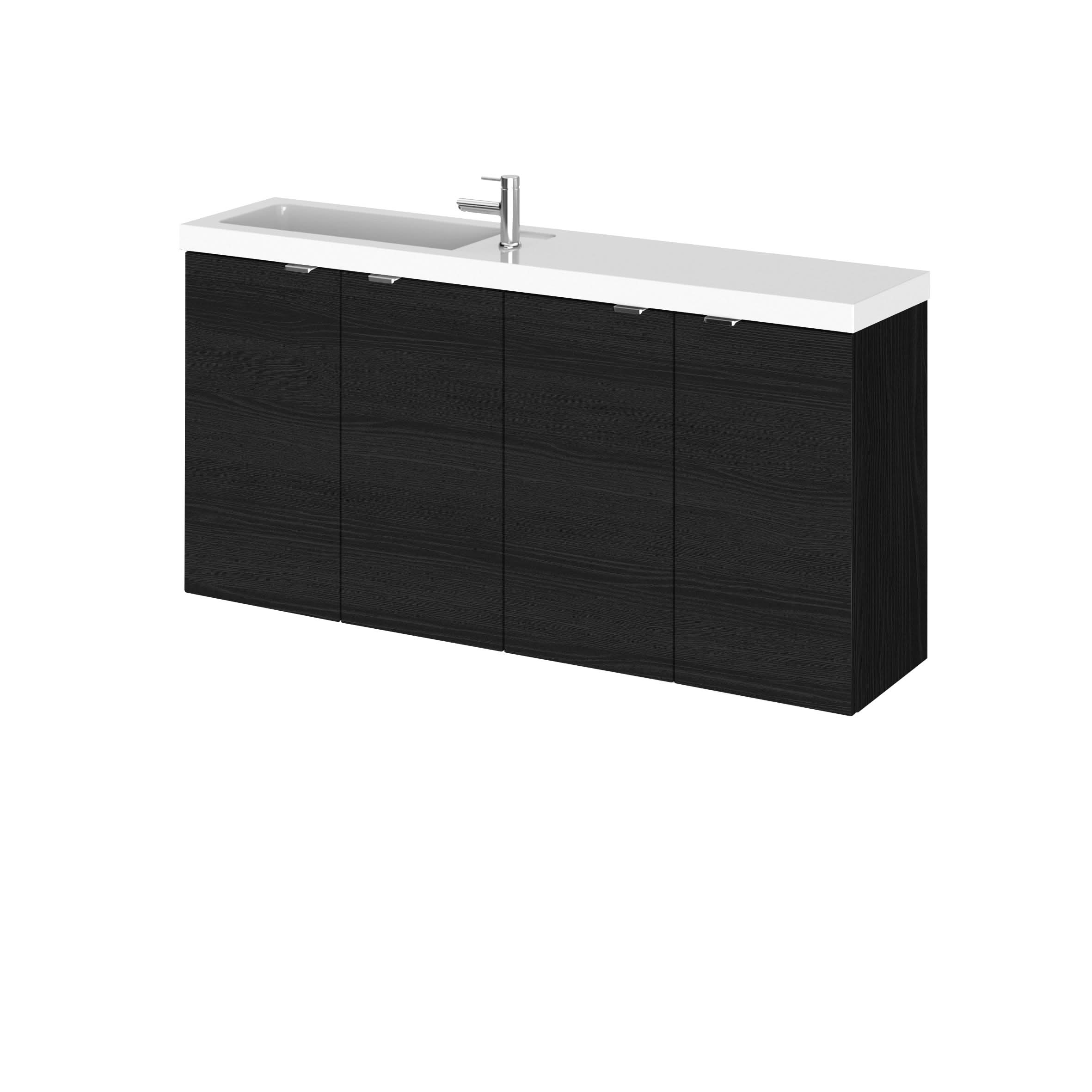 Hudson Reed Fusion Wall Hung 4 Door Vanity Unit & Polymarble Basin Compact, Stylish Sink Vanity Unit, Charcoal Black, 1000mm