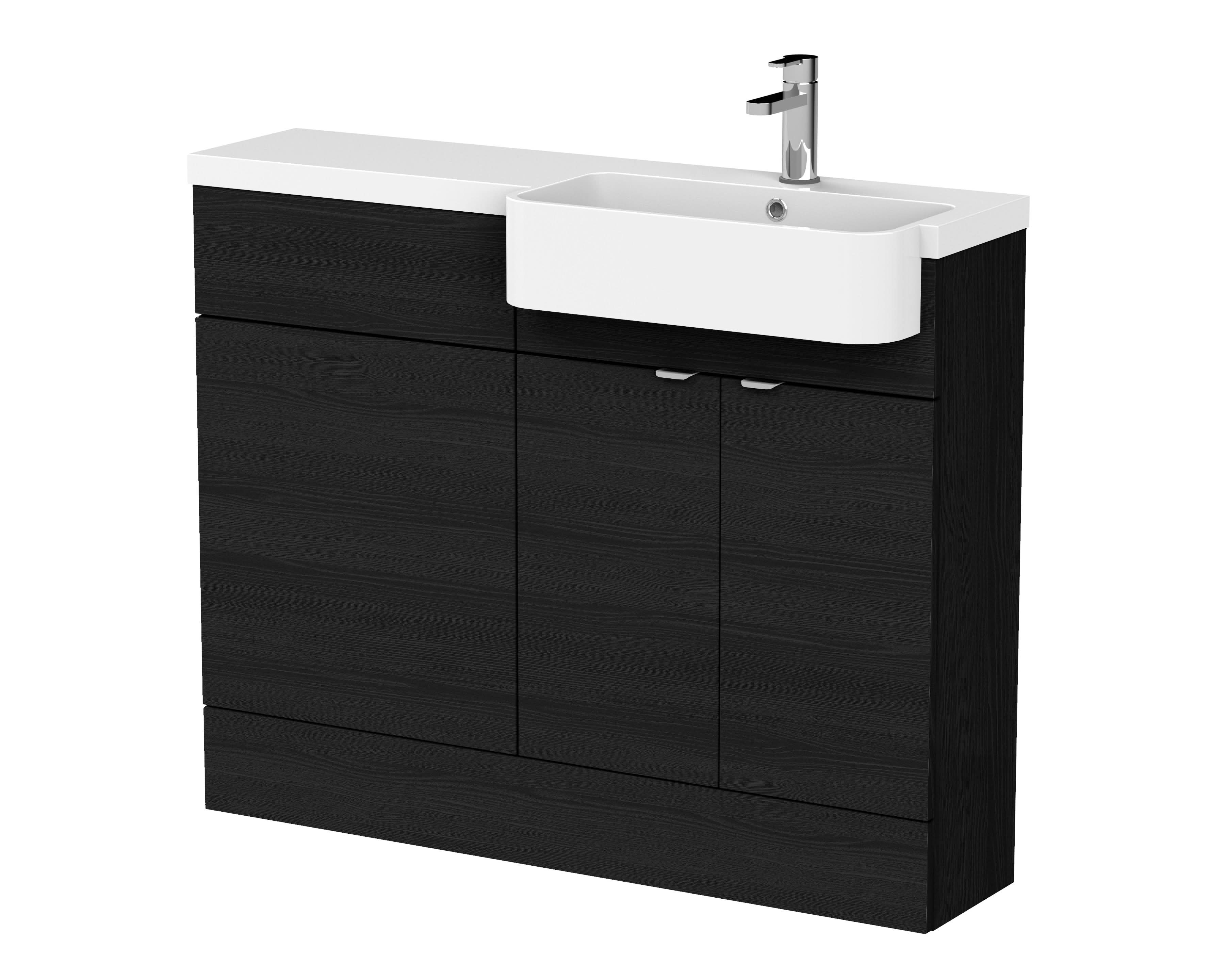 Hudson Reed Fusion Floor Standing 2 Door Vanity Unit & WC with Right Hand Semi Recessed Basin Combination, Sink Vanity Unit, Charcoal Black, 1100mm