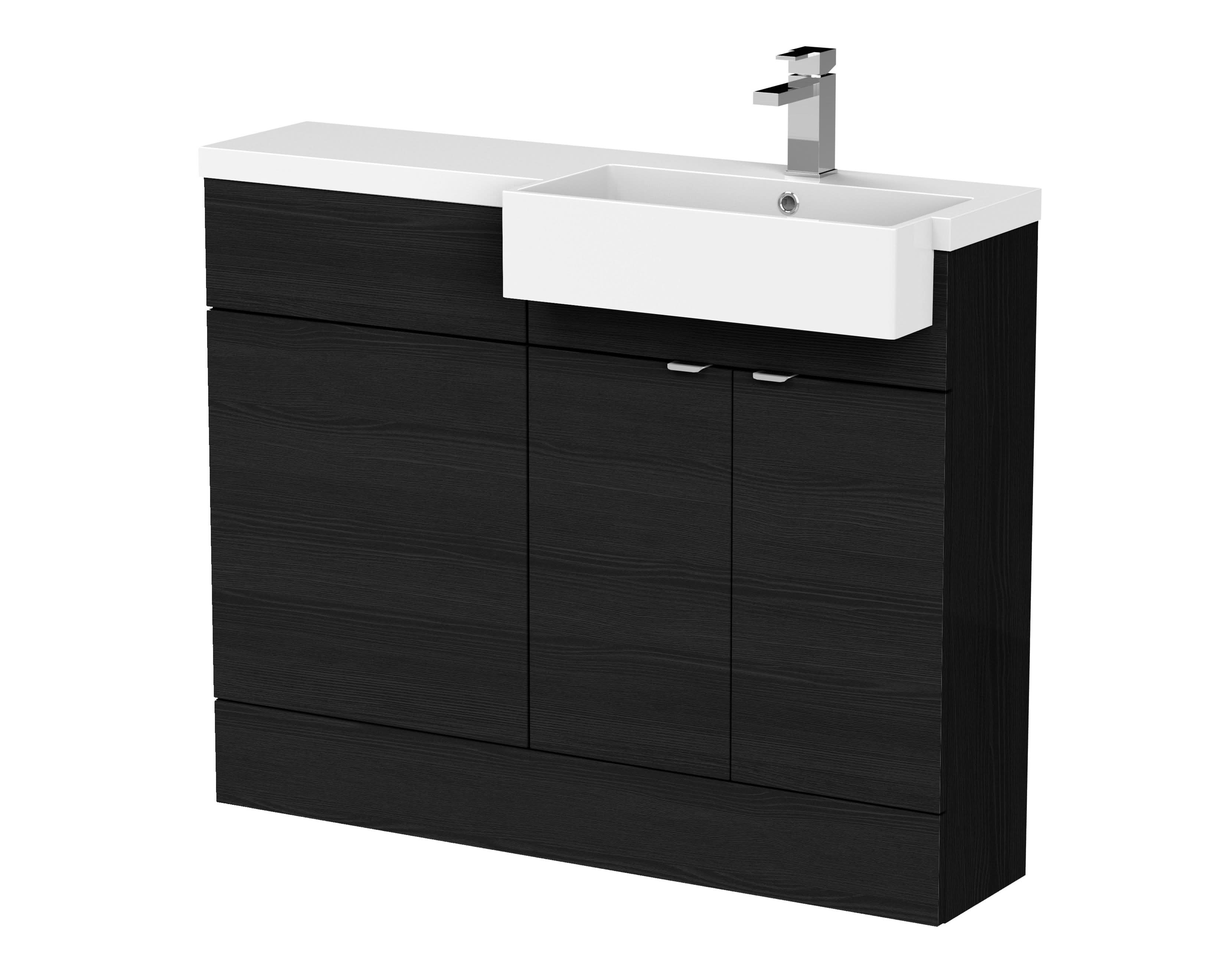 Hudson Reed Fusion Floor Standing 2 Door Vanity Unit & WC with Right Hand Semi Recessed Basin Combination, Sink Vanity Unit, Charcoal Black, 1100mm