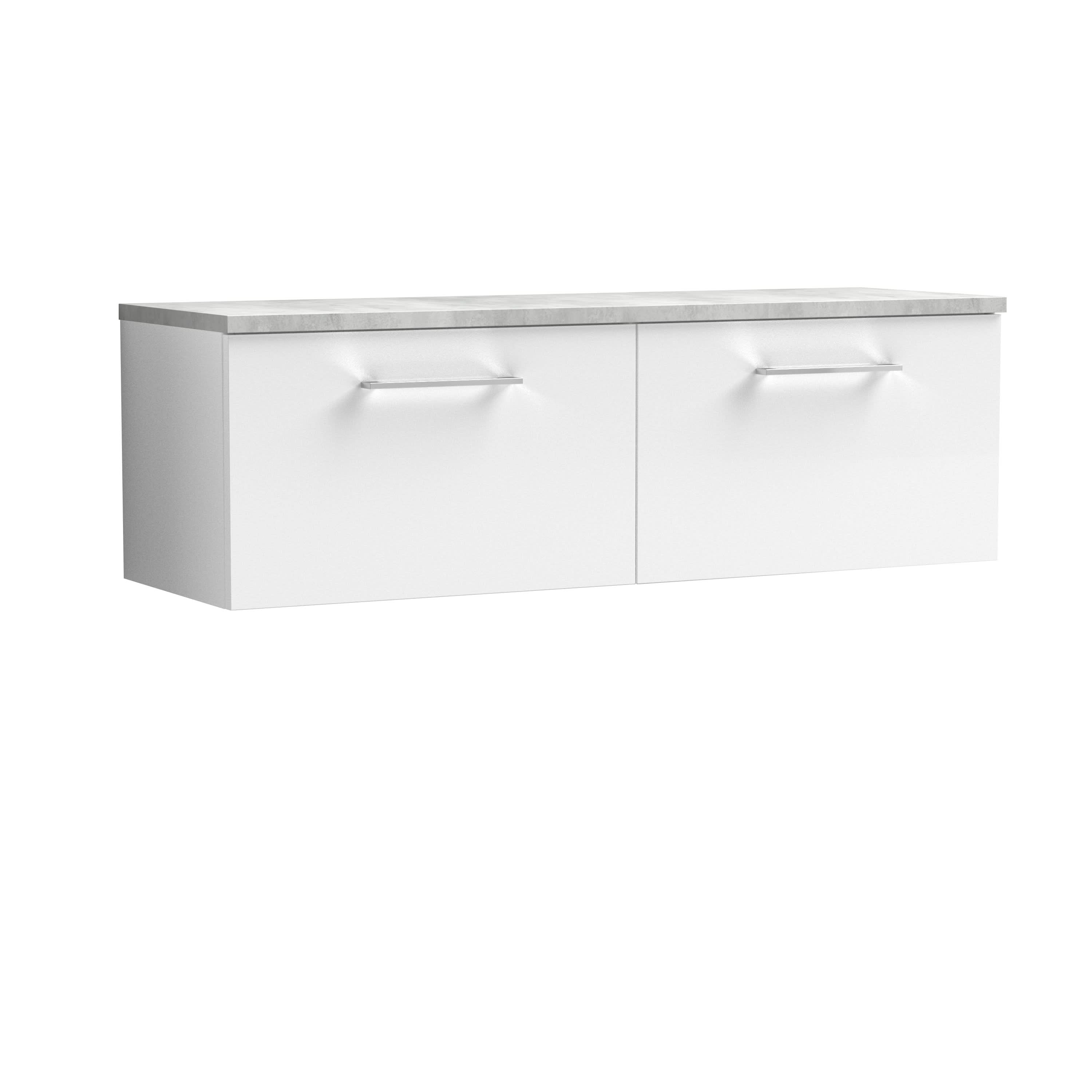 Nuie Arno Wall Hung 2-Drawer Vanity & Laminate Top, Stylish Countertop Basin Unit with Soft-Close Storage and a Modern Finish, 1200mm