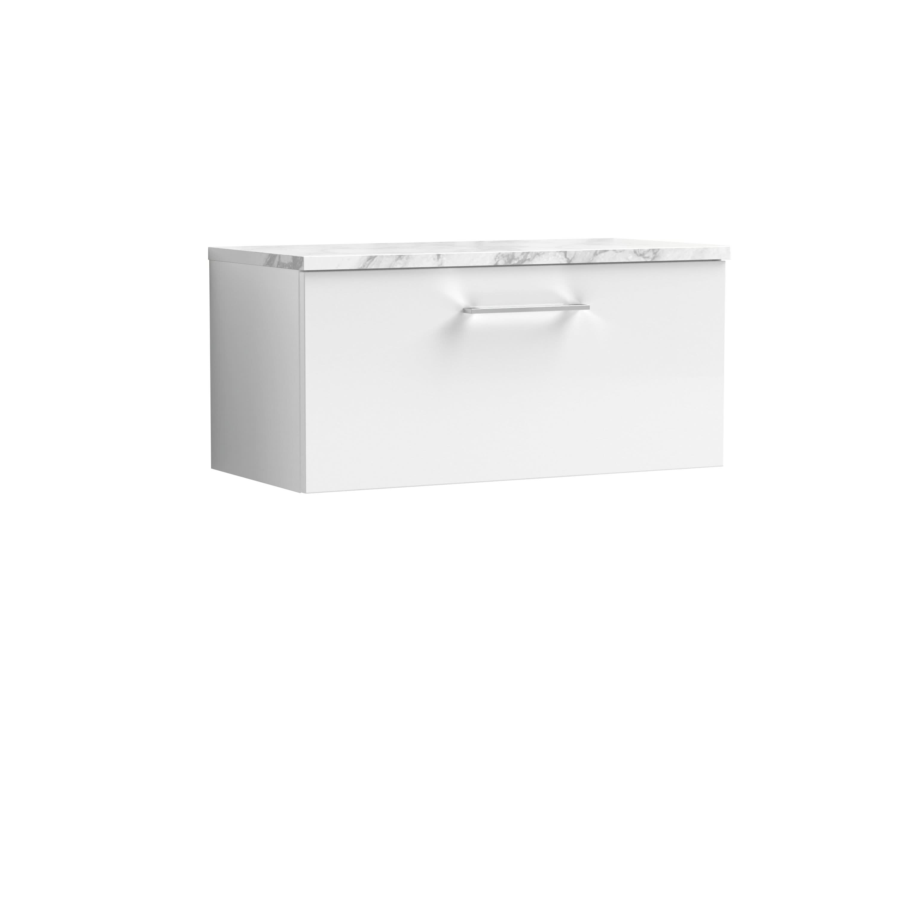 Nuie Arno Wall Hung Vanity Unit with 1 Soft-Close Drawer & Gloss White Laminate Top, Modern Counter Top Vanity Unit in Gloss White, 800mm