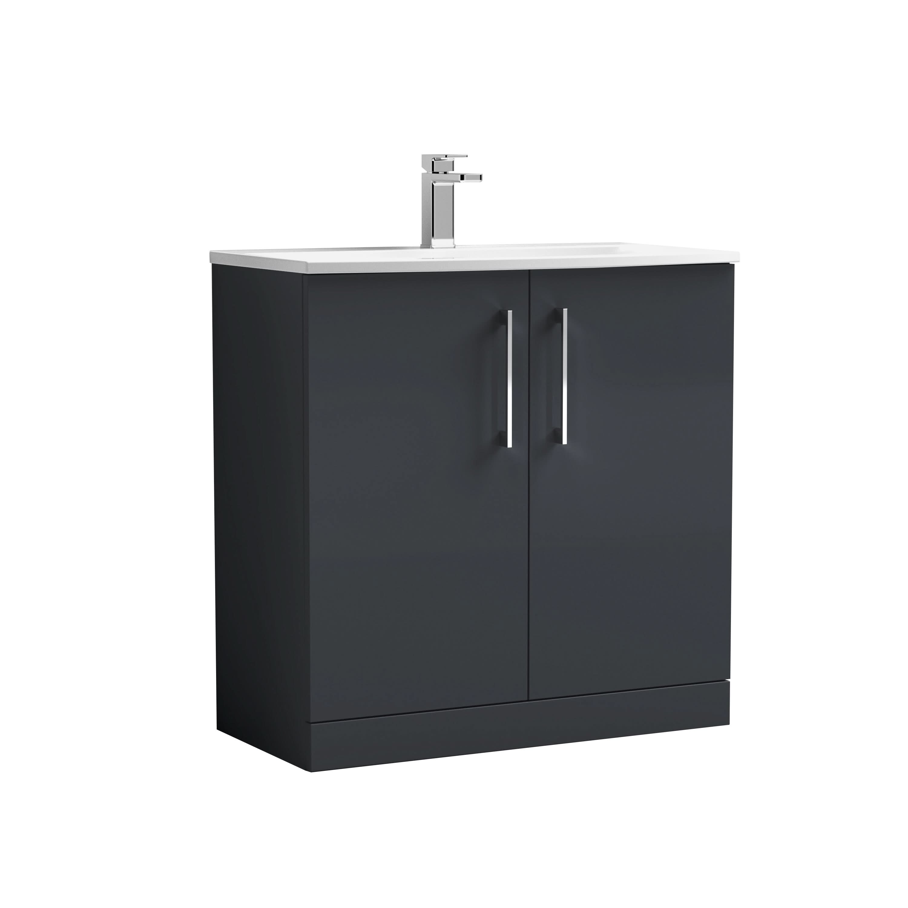 Nuie Arno Floor Standing 2 Door Vanity & Curved Ceramic Basin, Stylish Floor Standing Vanity Unit in Soft Black, 800mm
