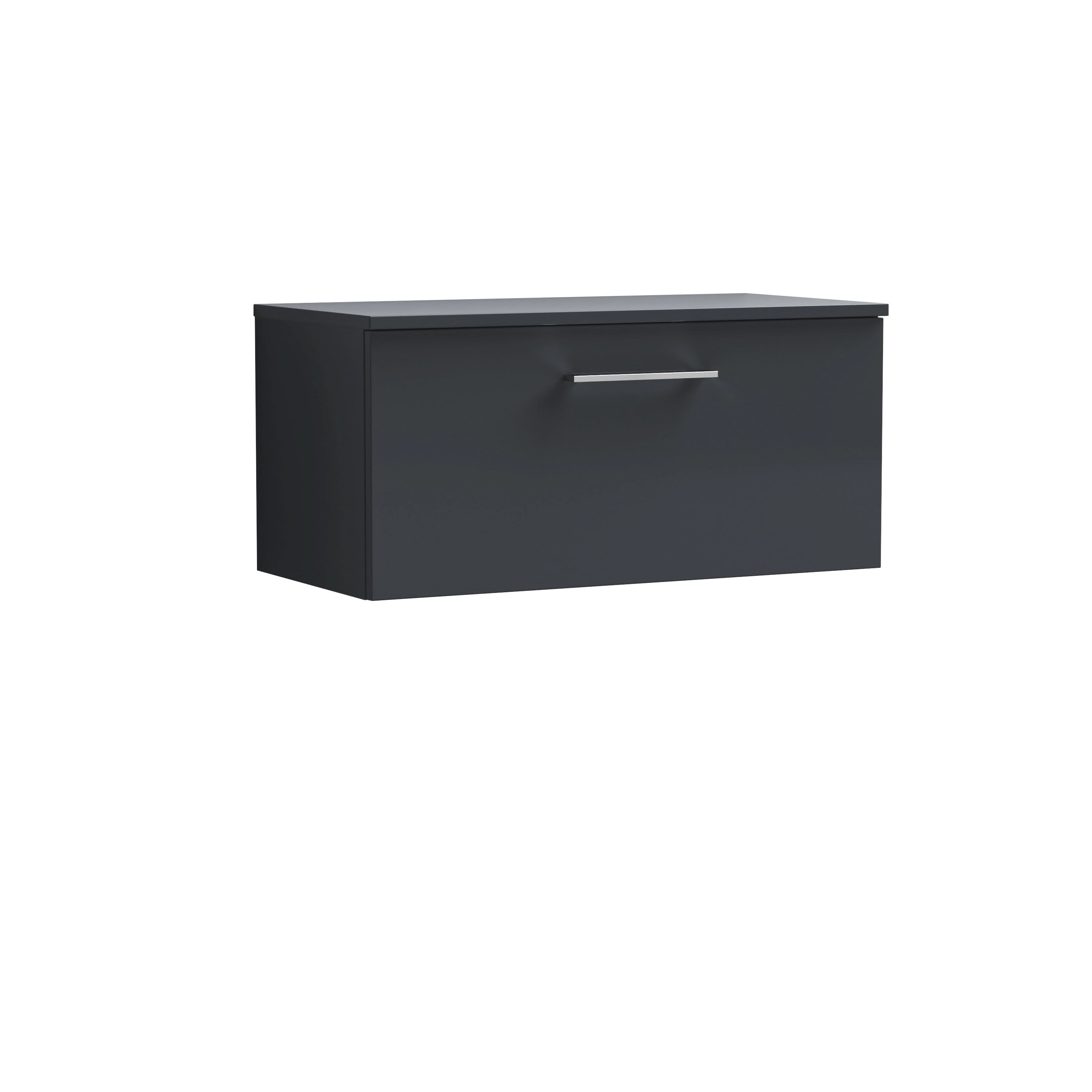 Nuie Arno Wall Hung 1-Drawer Modern Vanity Unit with Satin Soft Black Laminate Worktop, Stylish Counter Top Vanity Unit in Soft Black, 800mm