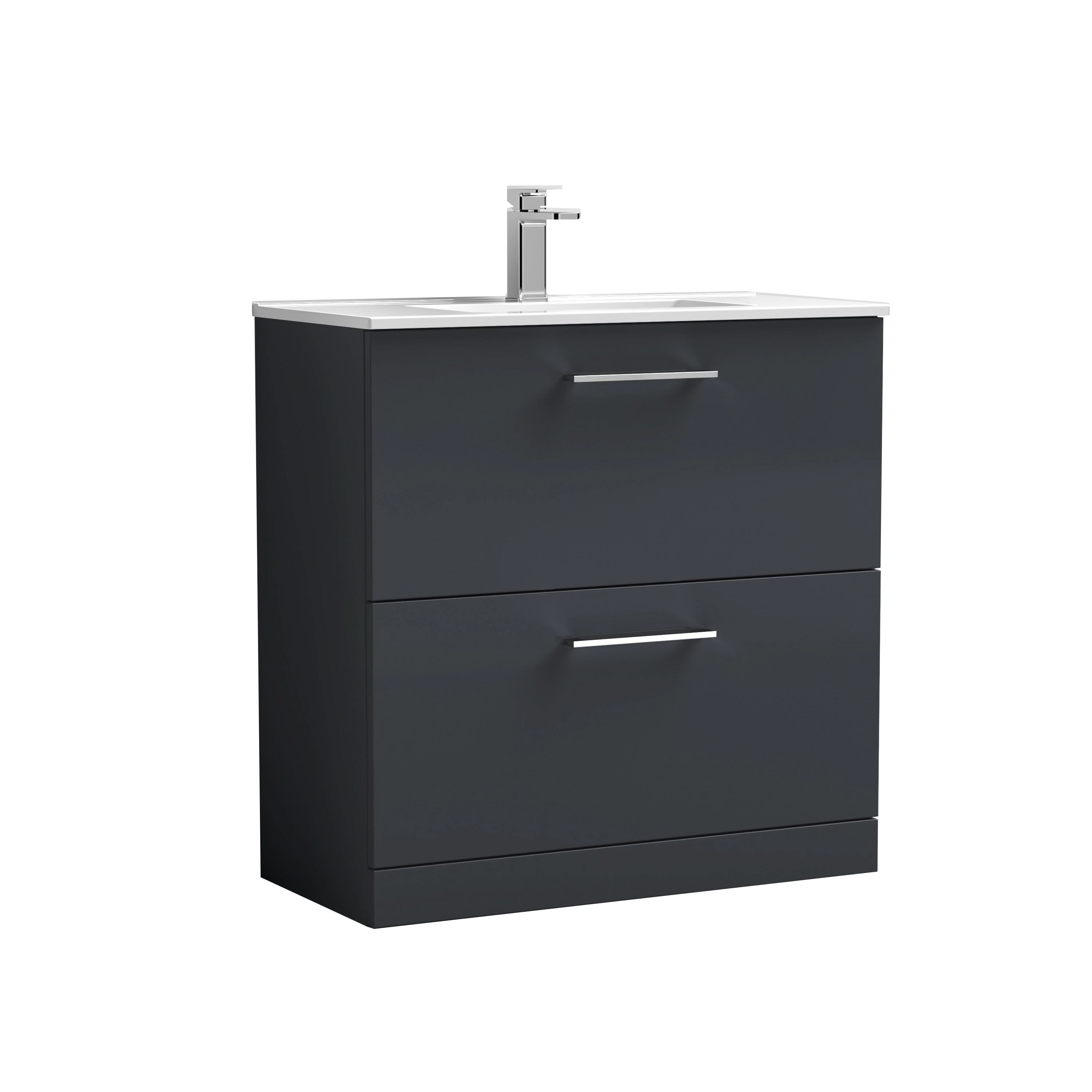 Nuie Arno Floor Standing 2 Drawer Vanity Unit & Minimalist Ceramic Basin, Sleek Sink Vanity Unit in Soft Black, 800mm