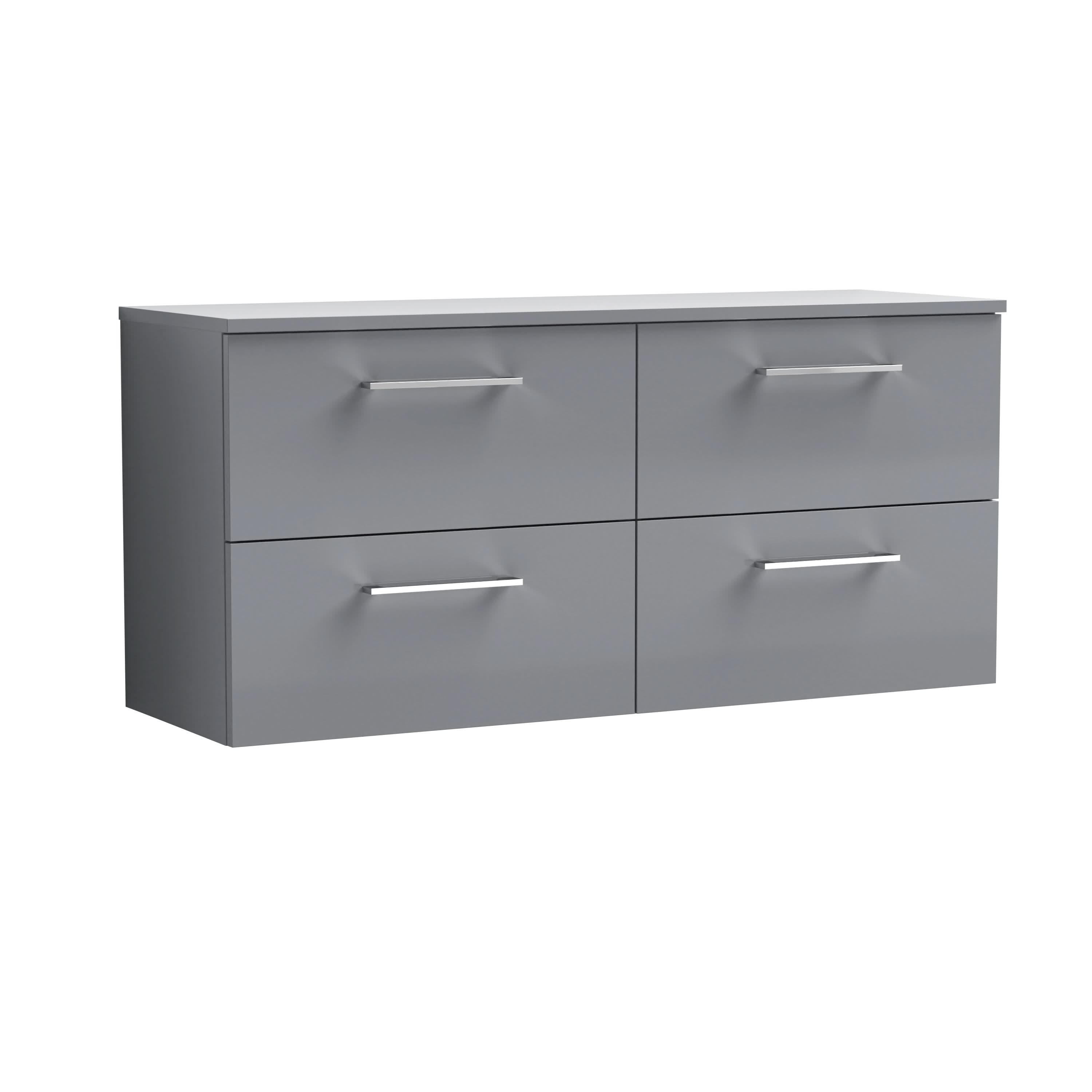 Nuie Arno Wall Hung 4-Drawer Vanity Unit & Laminate Worktop in Satin Grey, Modern Counter Top Vanity Unit in Satin Grey, 1200mm