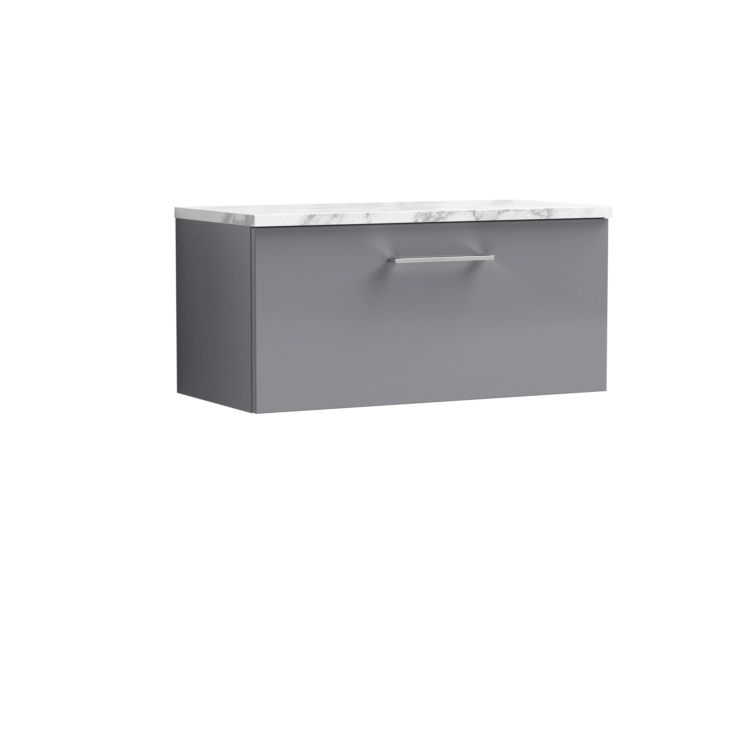 Nuie Arno Wall Hung 1-Drawer Modern Vanity Unit with Satin Grey Laminate Worktop, Stylish Counter Top Vanity Unit in Satin Grey, 800mm