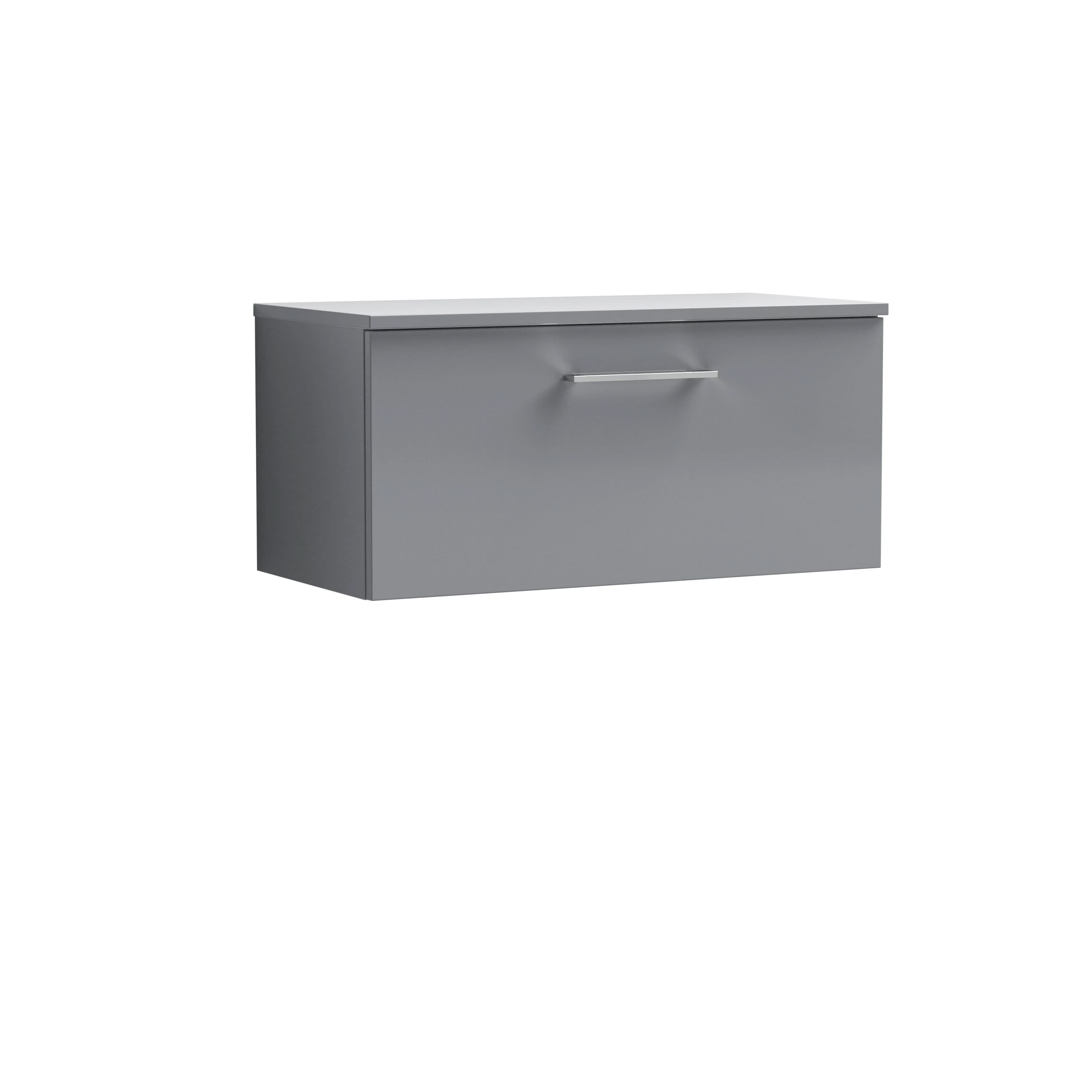 Nuie Arno Wall Hung 1-Drawer Modern Vanity Unit with Satin Grey Laminate Worktop, Stylish Counter Top Vanity Unit in Satin Grey, 800mm