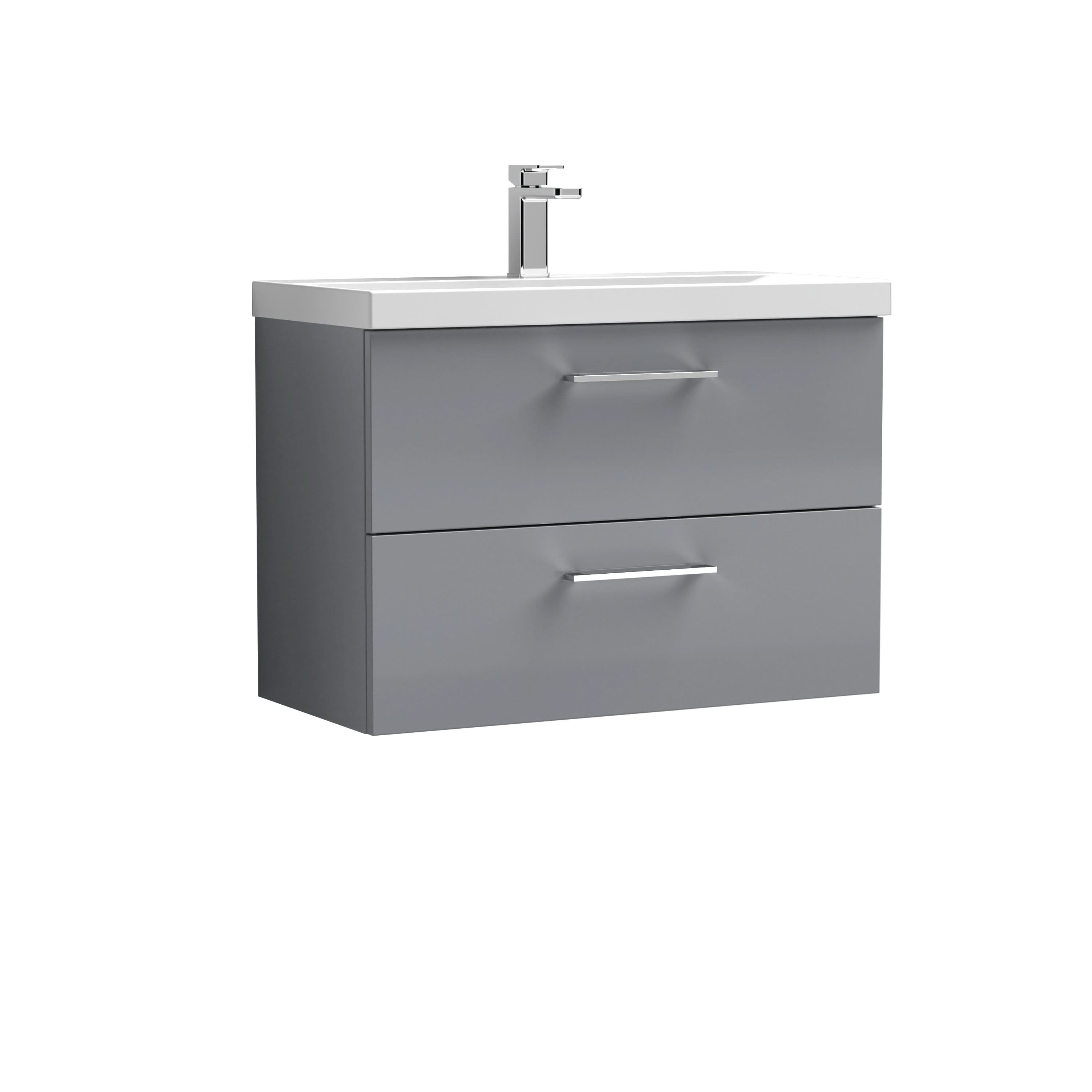 Nuie Arno Wall Hung 2 Drawer Vanity Unit & Mid-Edge Ceramic Basin, Contemporary Sink Vanity Unit in Satin Grey, 800mm