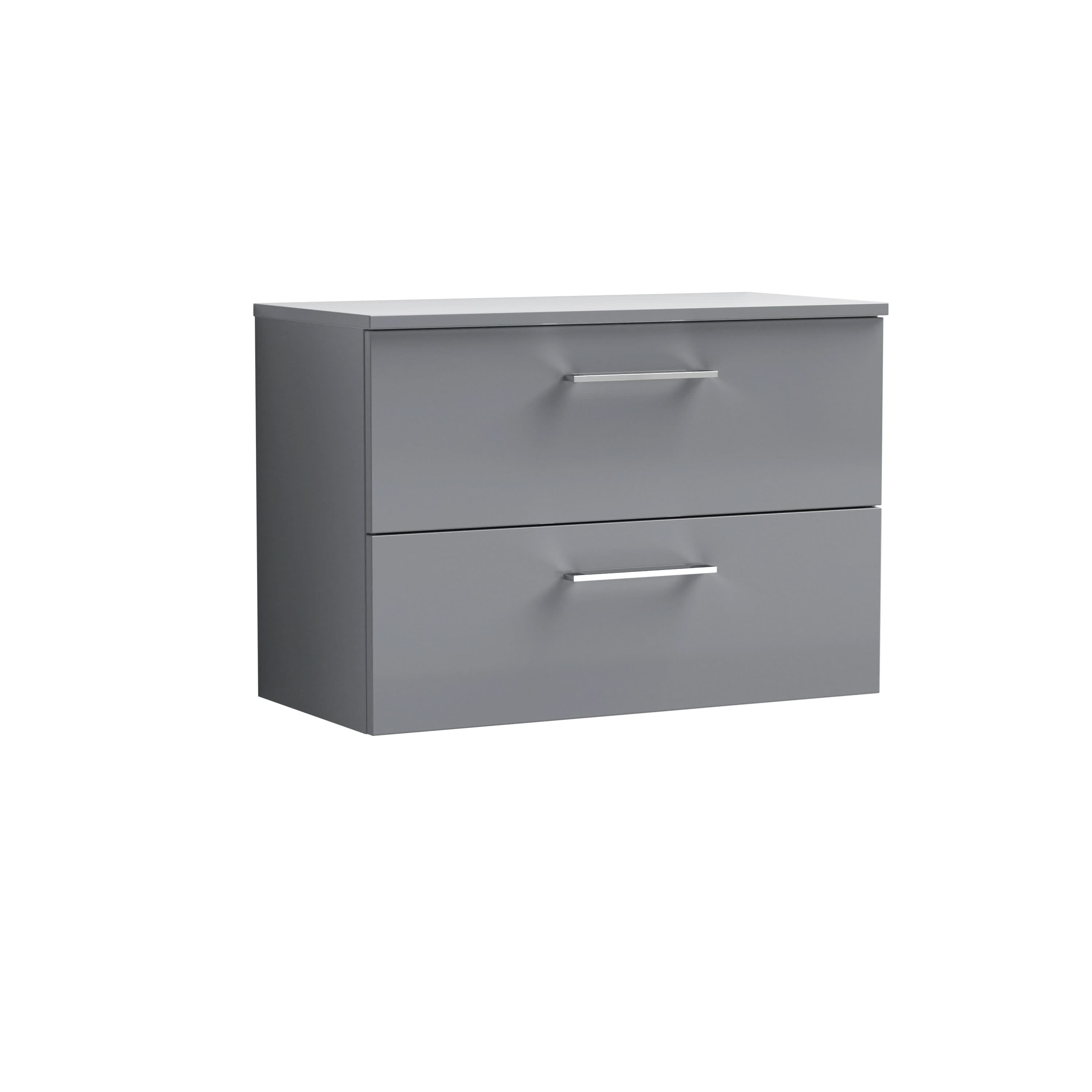 Nuie Arno Wall Hung 2-Drawer Modern Vanity Unit with Satin Grey Laminate Worktop, Stylish Counter Top Vanity Unit in Satin Grey, 800mm