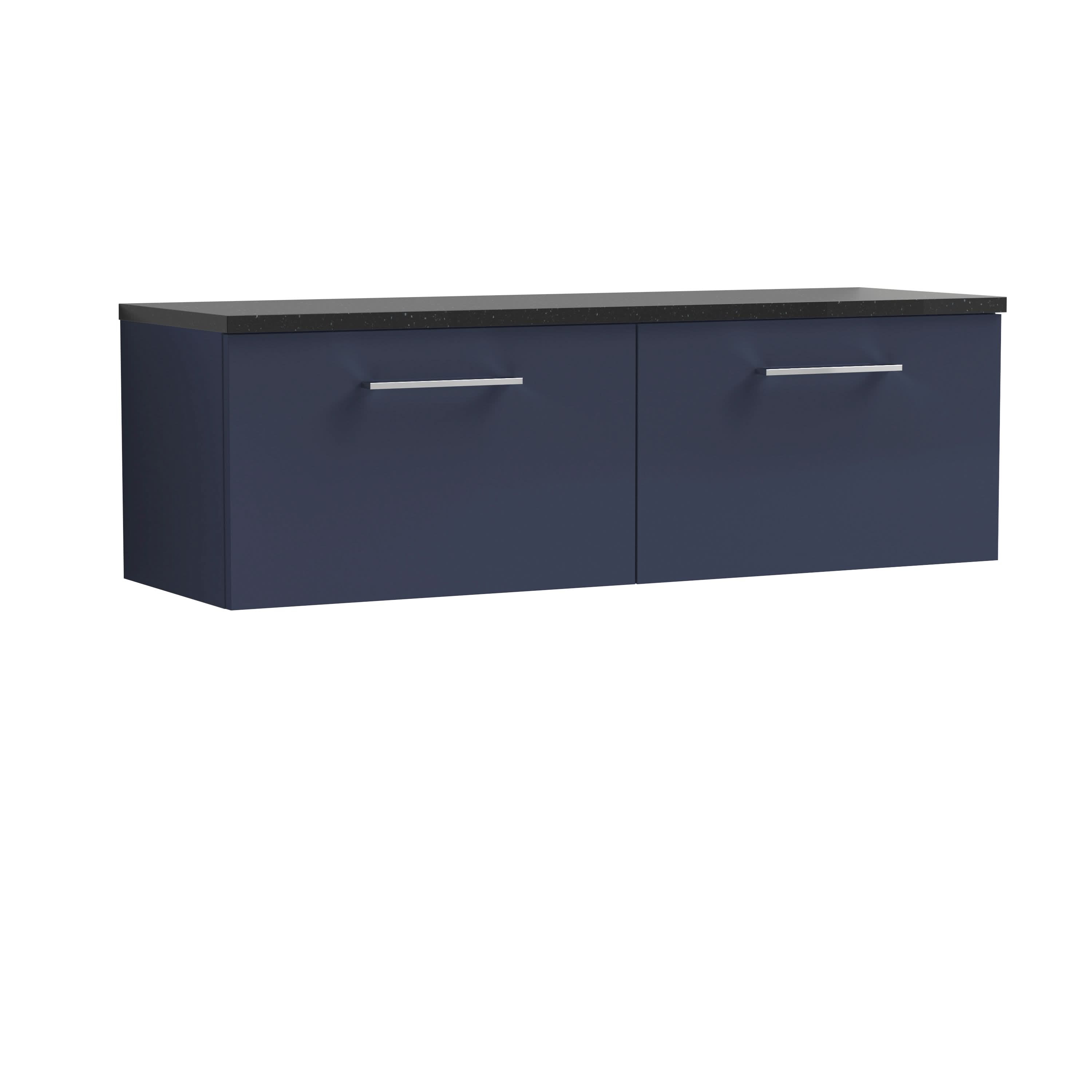 Nuie Arno Wall Hung 2-Drawer Vanity Unit with Laminate Worktop in Black Sparkle, Stylish Counter Top Vanity Unit in Midnight Blue, 1200mm