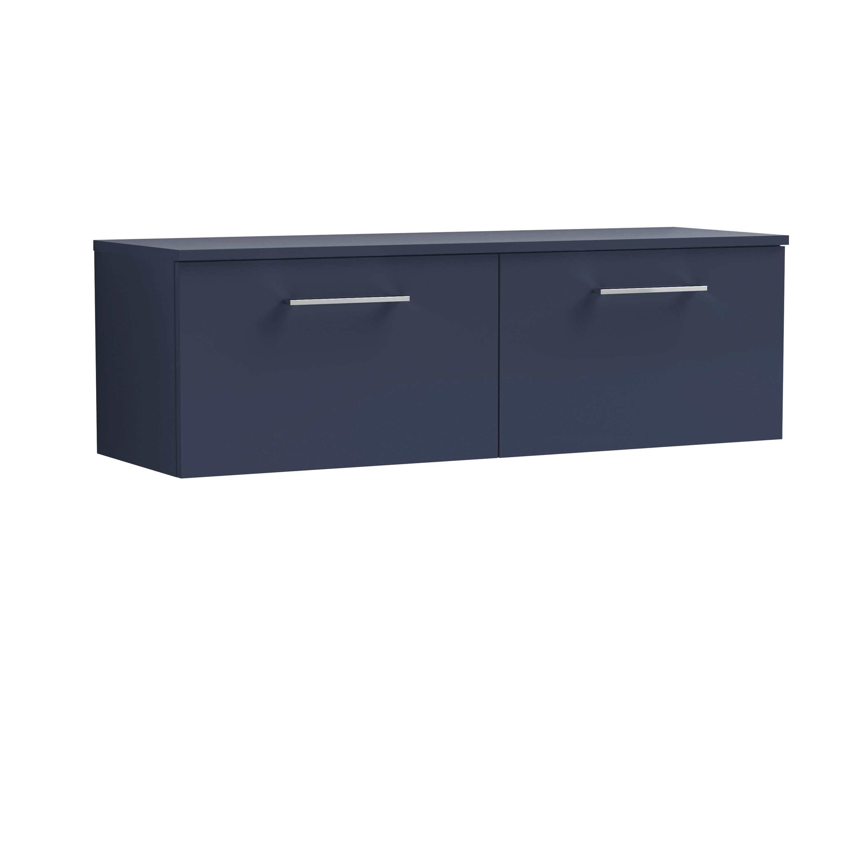 Nuie Arno Wall Hung 2-Drawer Vanity Unit with Laminate Worktop in Indigo Blue, Stylish Counter Top Vanity Unit in Midnight Blue, 1200mm