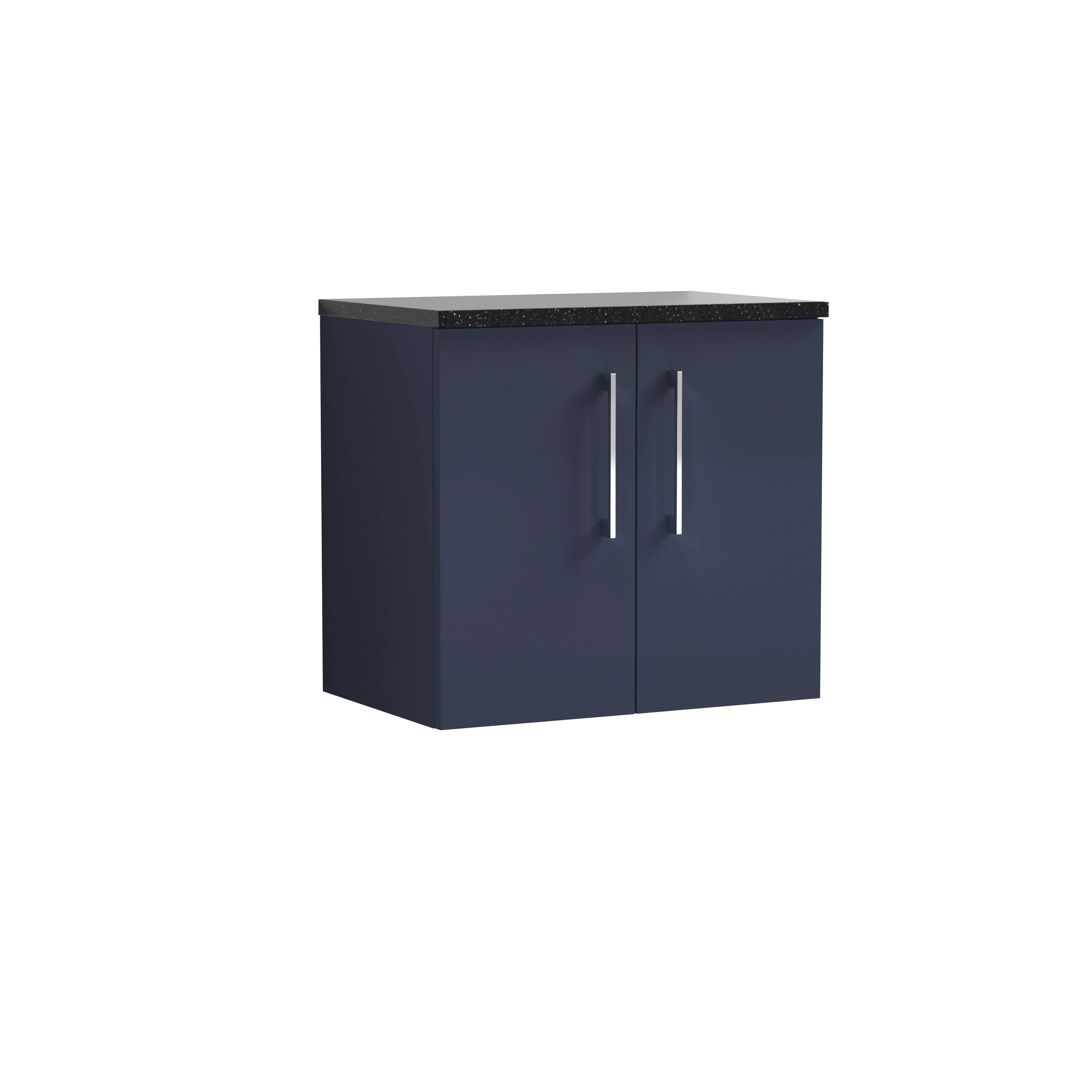 Nuie Arno Wall Hung 2-Door Vanity & Black Laminate Worktop, Stylish Counter Top Vanity Unit in Midnight Blue, 600mm