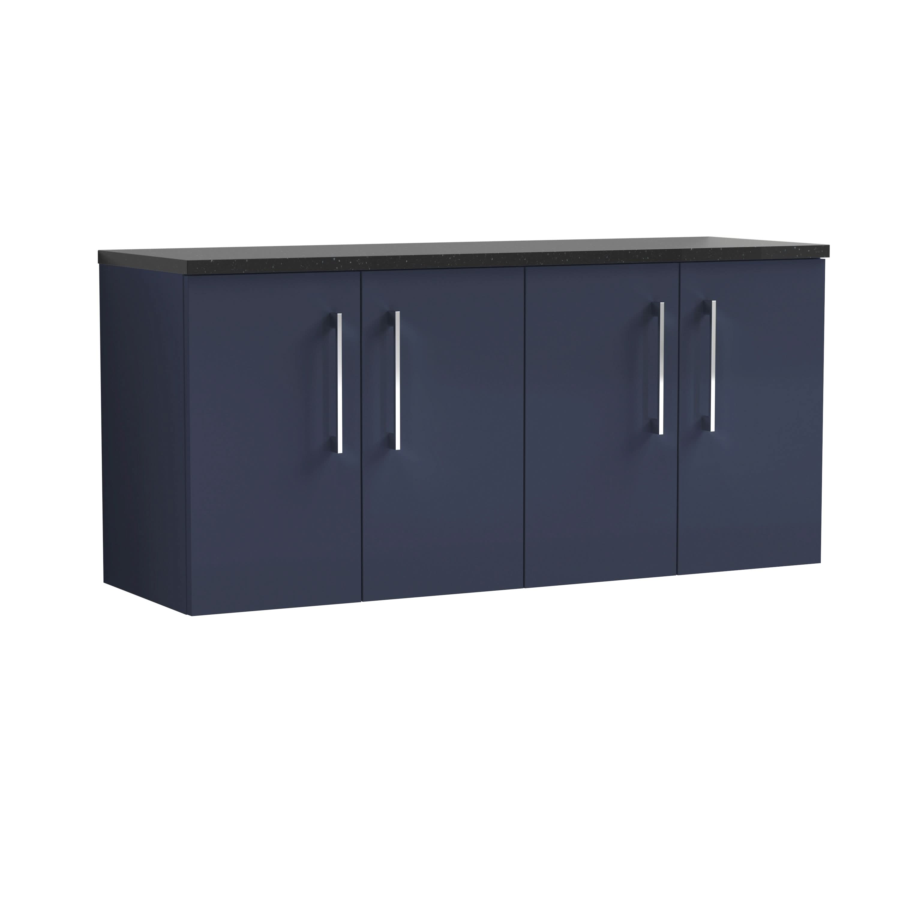 Nuie Arno Wall Hung 4-Door Vanity & Black Laminate Worktop, Stylish Counter Top Vanity Unit in Midnight Blue, 1200mm