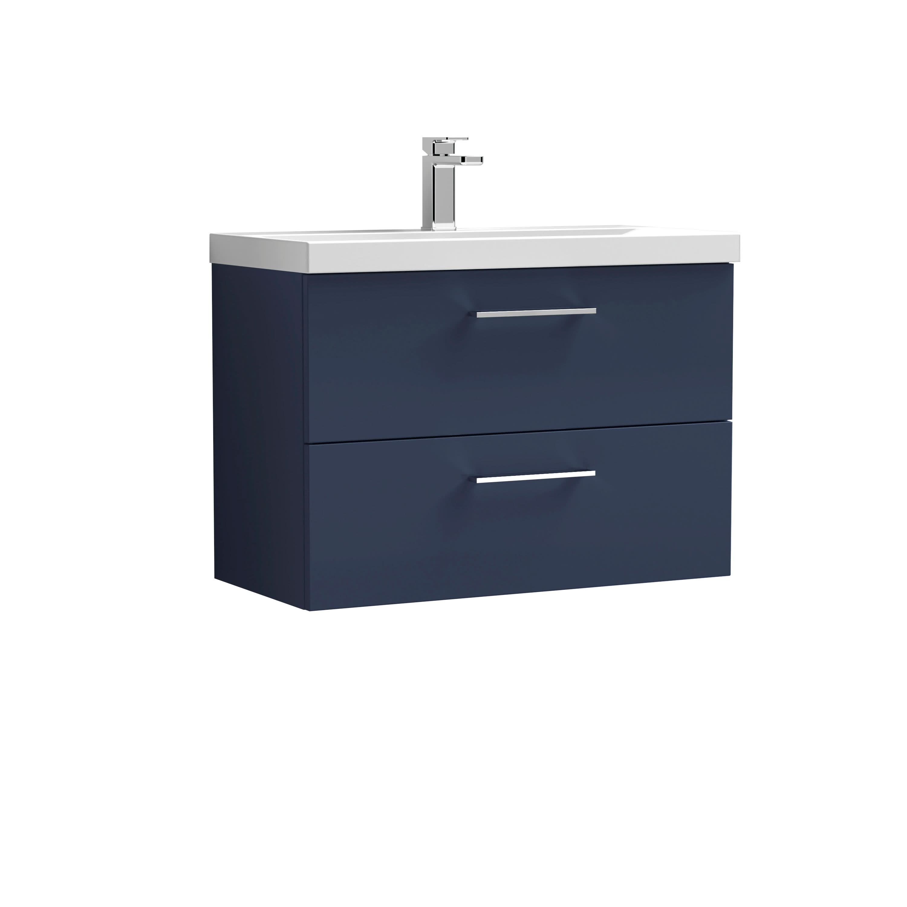 Nuie Arno Wall Hung 2 Drawer Vanity Unit & Thin-Edge Ceramic Basin, Modern Vanity Unit with Basin, Midnight Blue, 800mm