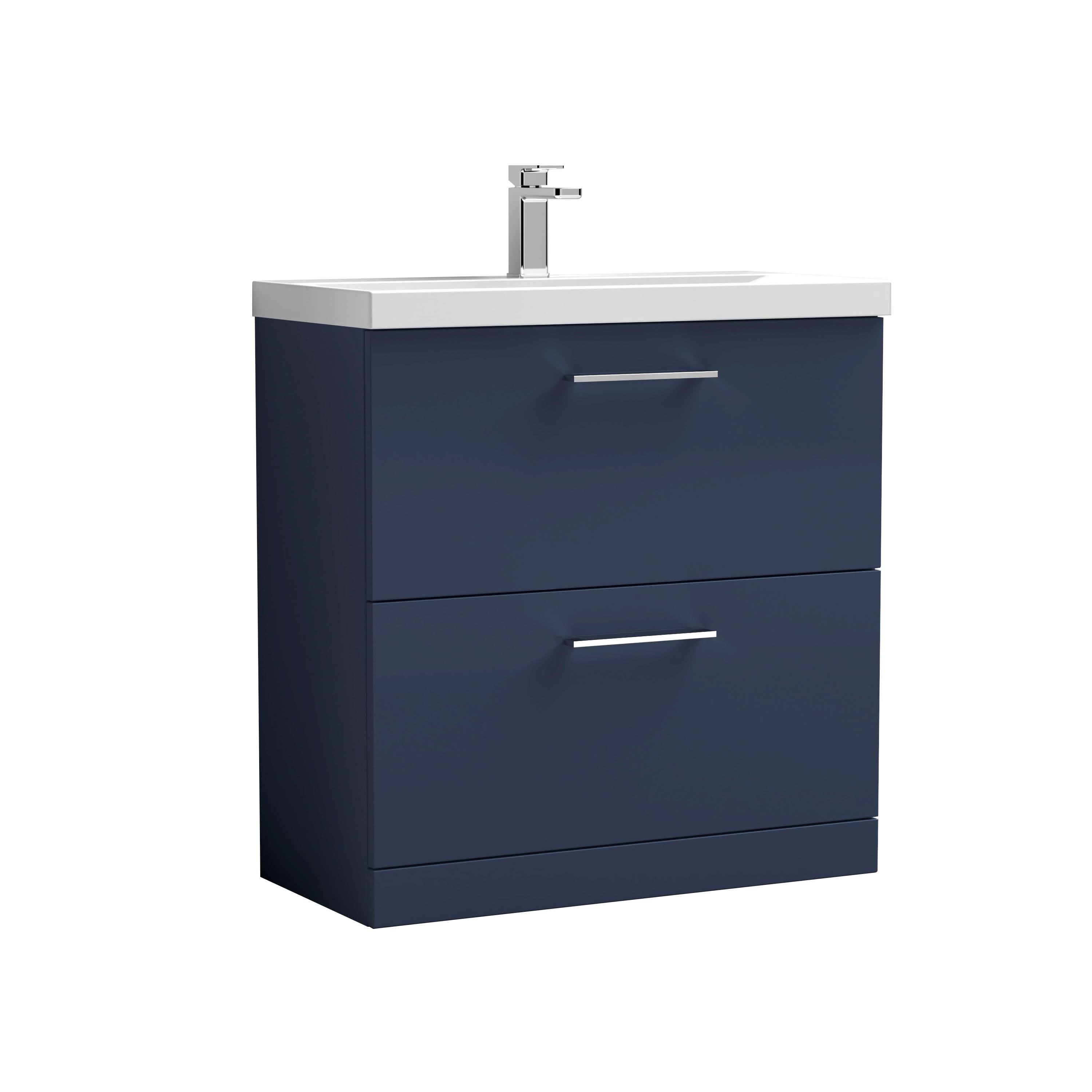 Nuie Arno Floor Standing 2 Drawer Vanity Unit & Mid-Edge Ceramic Basin, Premium Sink Vanity Unit in Midnight Blue, 800mm