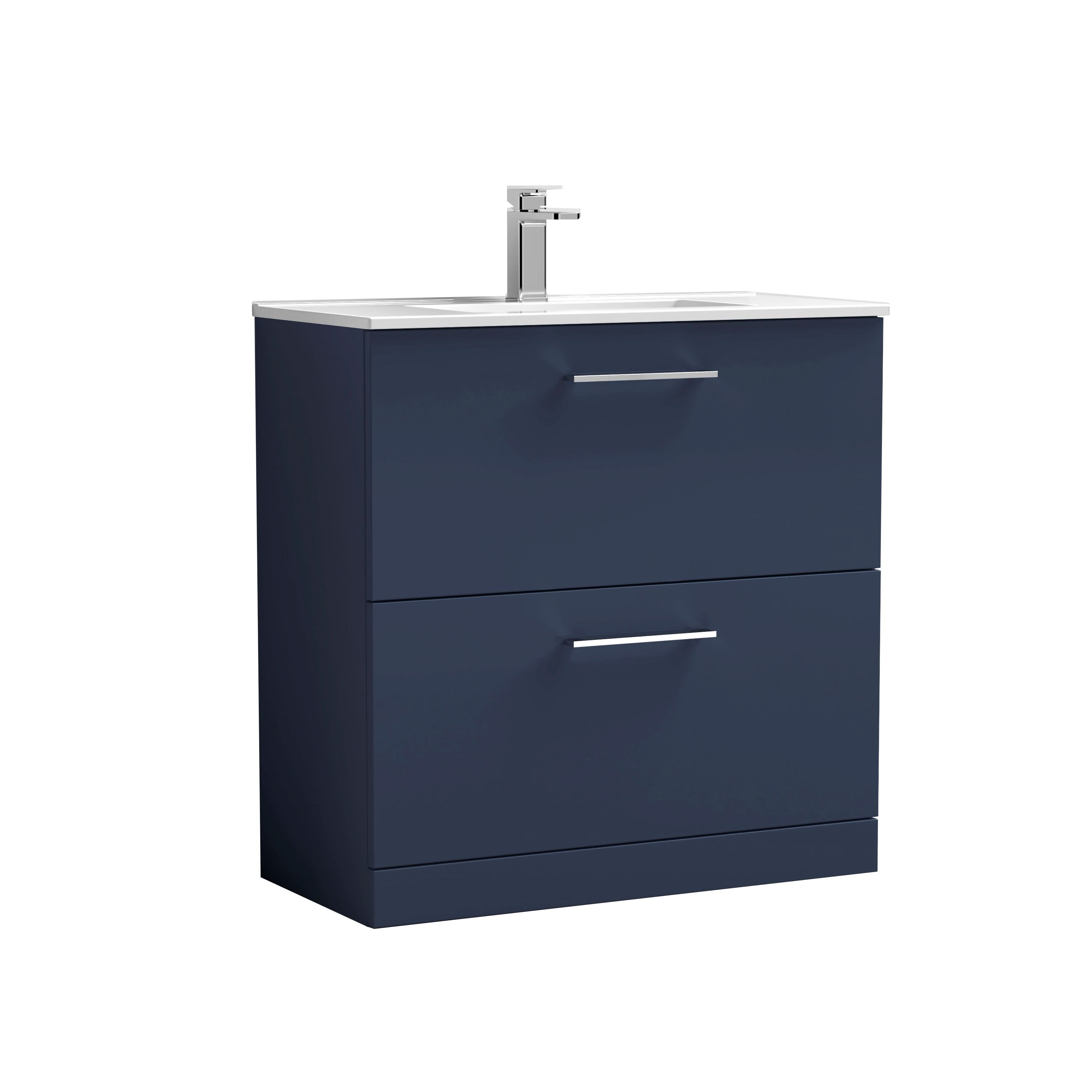 Nuie Arno Floor Standing 2 Drawer Vanity Unit & Minimalist Ceramic Basin, Premium Sink Vanity Unit in Midnight Blue, 800mm