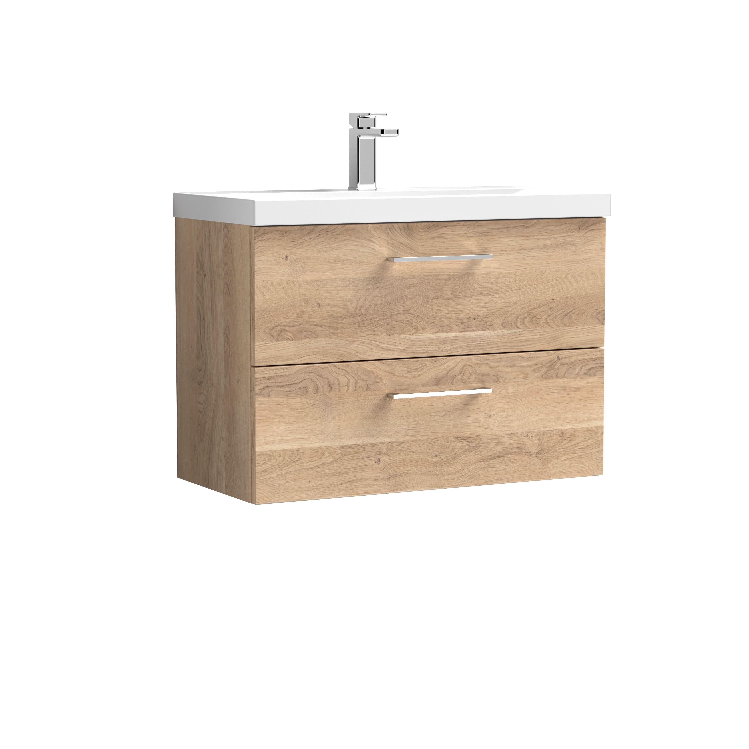 Nuie Arno Wall Hung 2-Door Vanity Unit & Mid-Edge Ceramic Basin, Compact Vanity Unit with Basin, Bleached Oak, 800mm