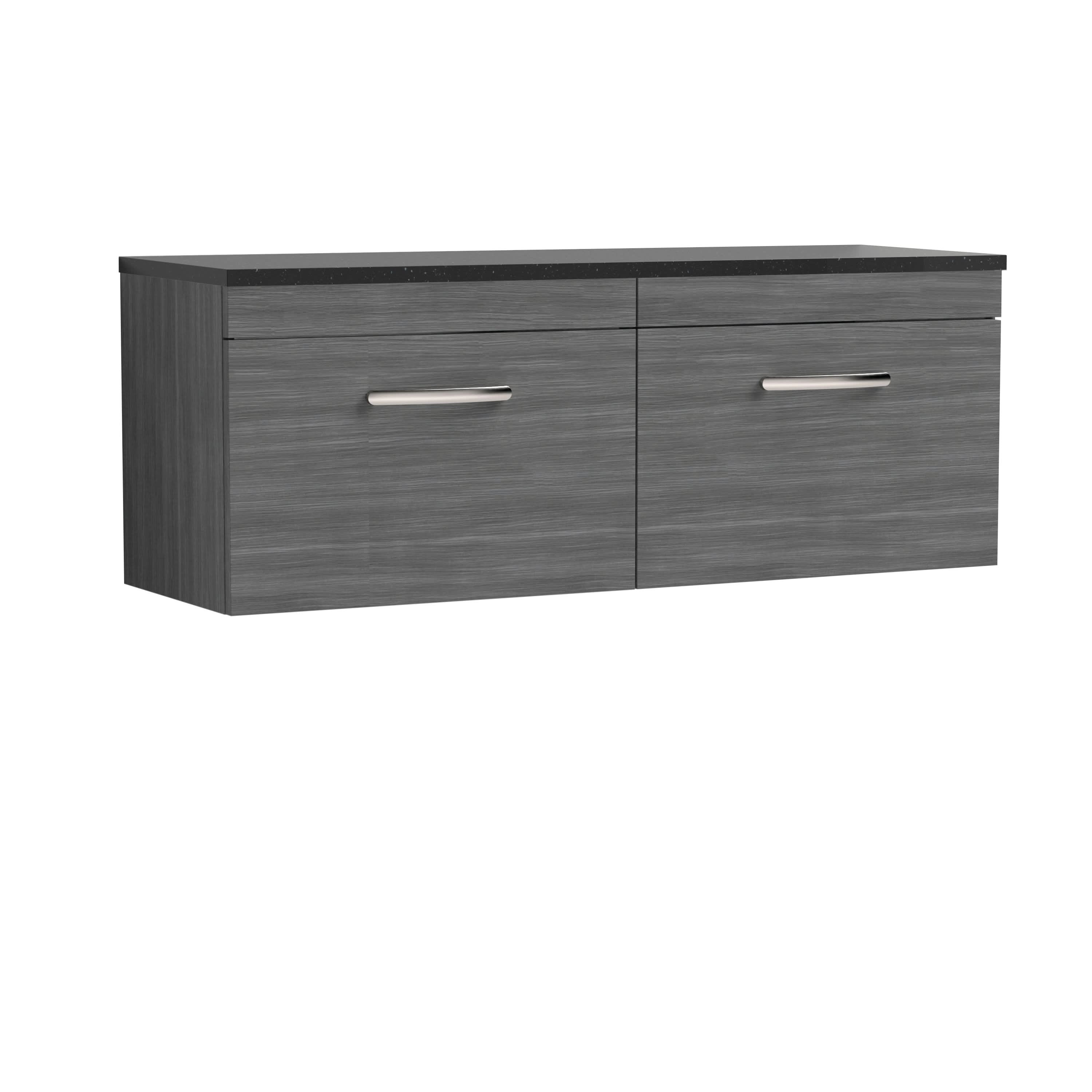 Nuie Arno Wall Hung 2-Drawer Vanity Unit with Laminate Worktop in Sparkling White, Elegant Counter Top Vanity Unit in Anthracite Woodgrain, 1200mm