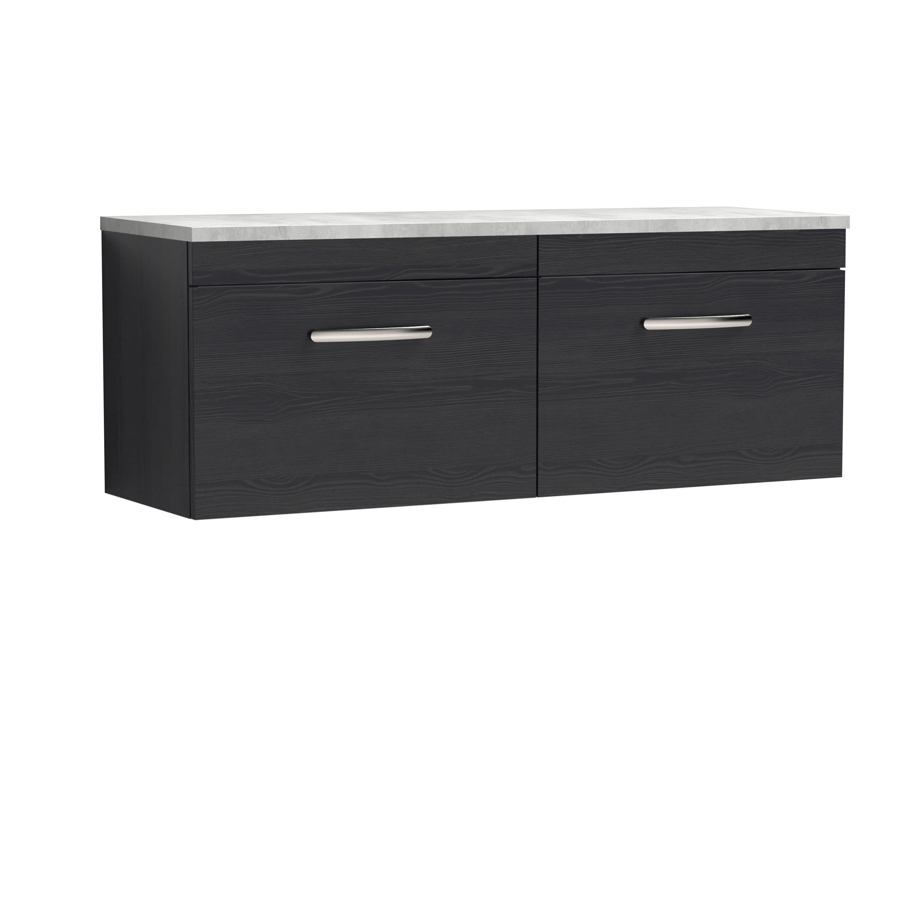 Nuie Athena Wall Hung 2-Drawer Vanity Unit with Laminate Worktop in Black Sparkle, Sleek Counter Top Vanity Unit in Charcoal Black, 1200mm