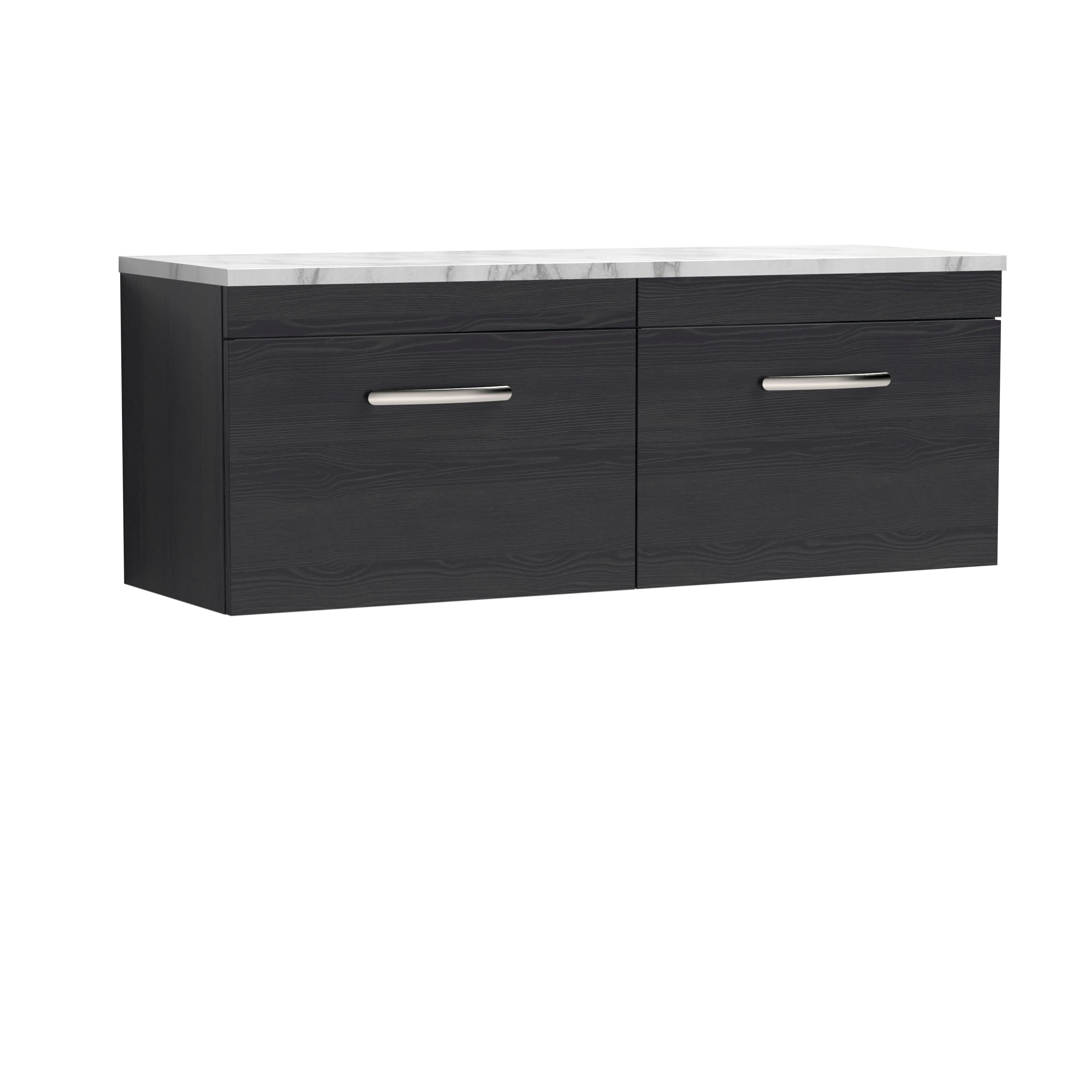 Nuie Athena Wall Hung 2-Drawer Vanity Unit with Laminate Worktop in Gloss White, Sleek Counter Top Vanity Unit in Charcoal Black, 1200mm